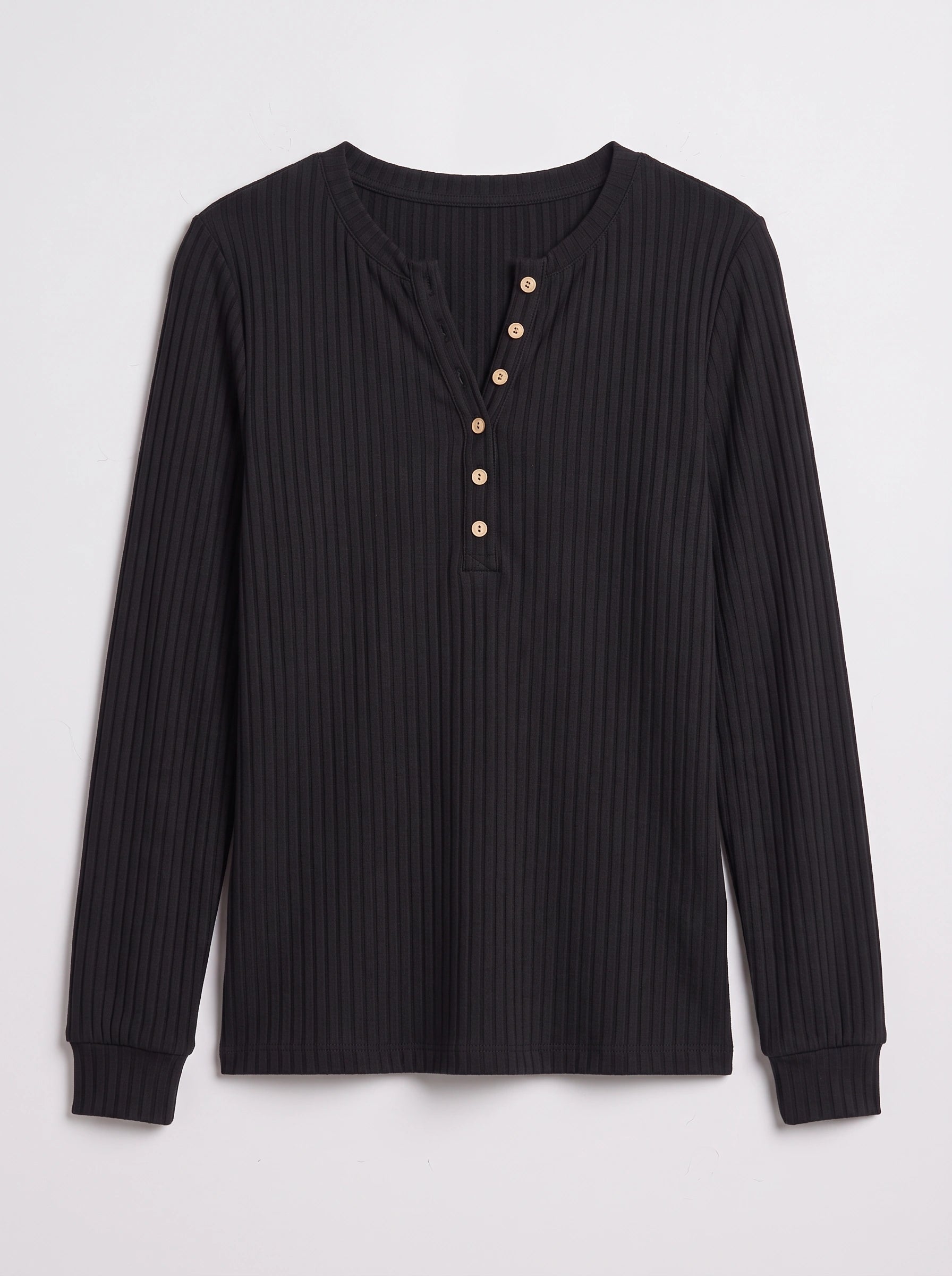 Haut en maille Henley côtelée Ribcast – Haut décontracté pour femme à manches longues, côtelé, avec boutons sur le devant, automne