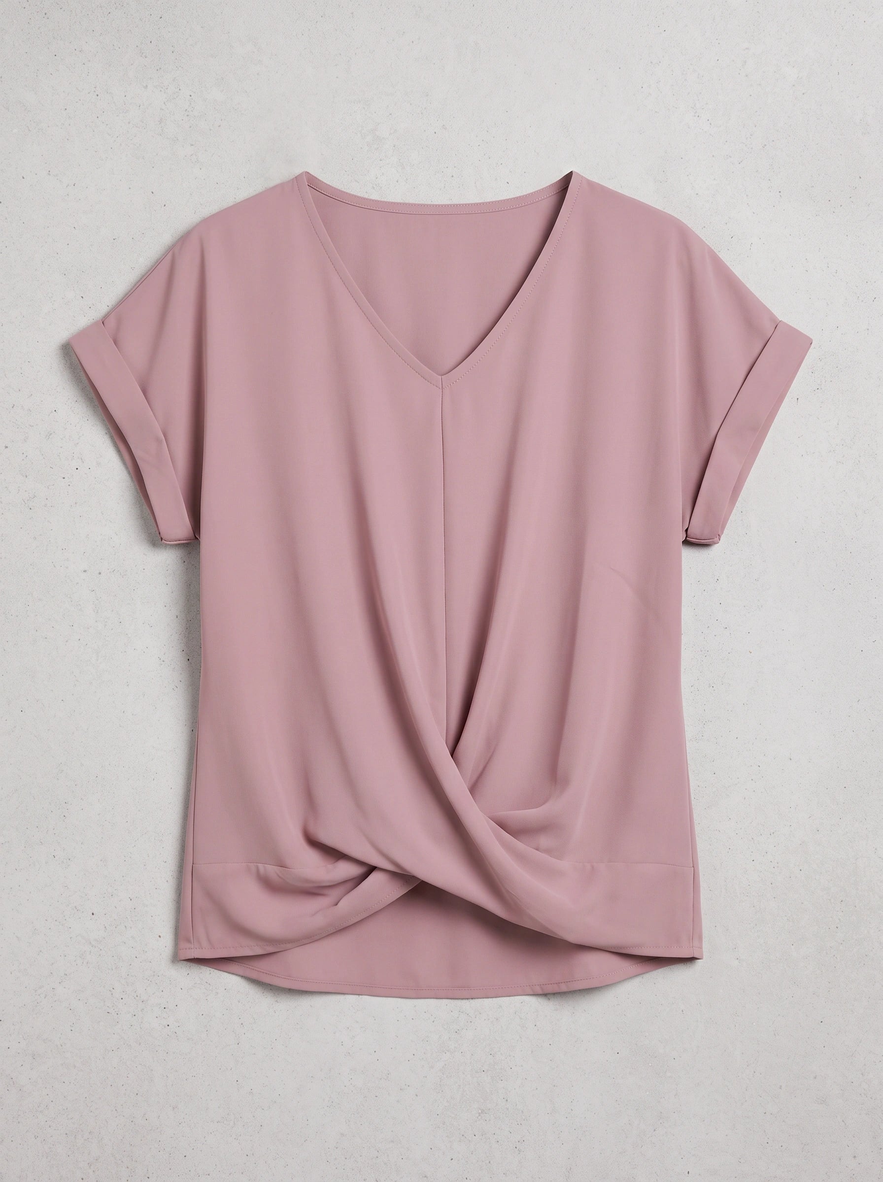 Blouse à col V et devant torsadé Riparo – Haut polyvalent pour femme, coupe décontractée et drapée, manches courtes, style casual, travail et bureau
