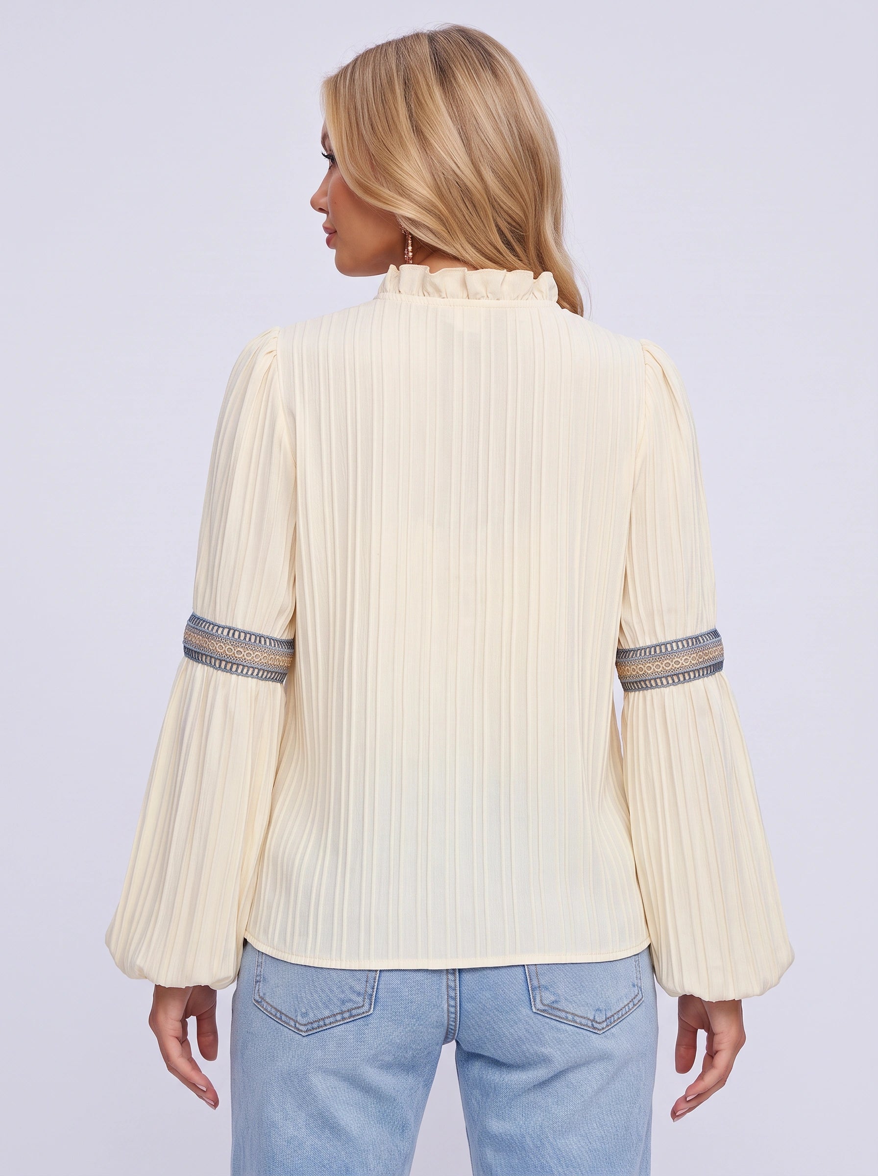 Blouse brodée à col V Plienta – Tunique bohème à manches longues pour femme, style paysan, automne