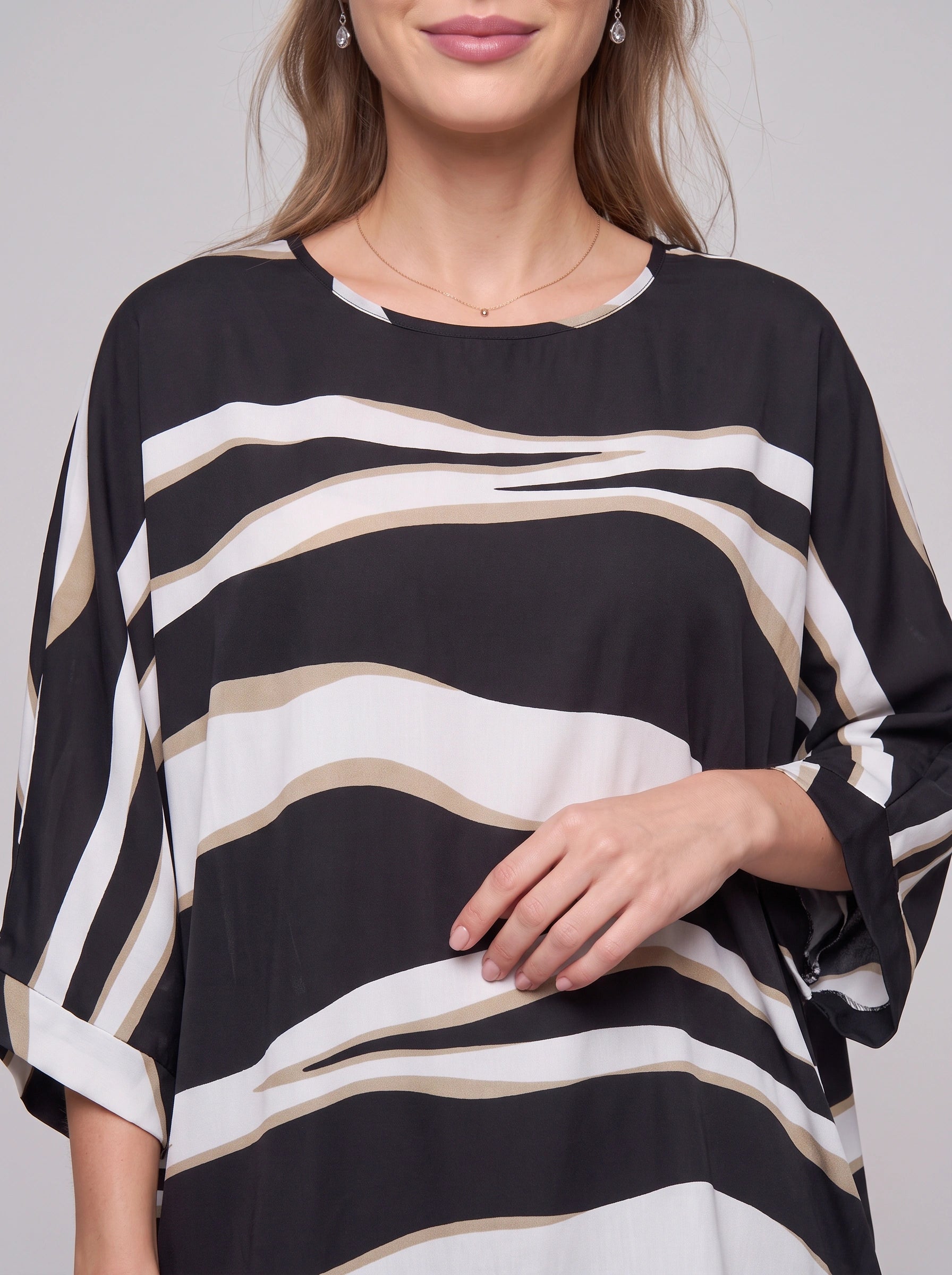 Tunique oversize à rayures Ondara – Tunique élégante et décontractée pour femme, manches chauve-souris, coupe ample, vêtement d'intérieur