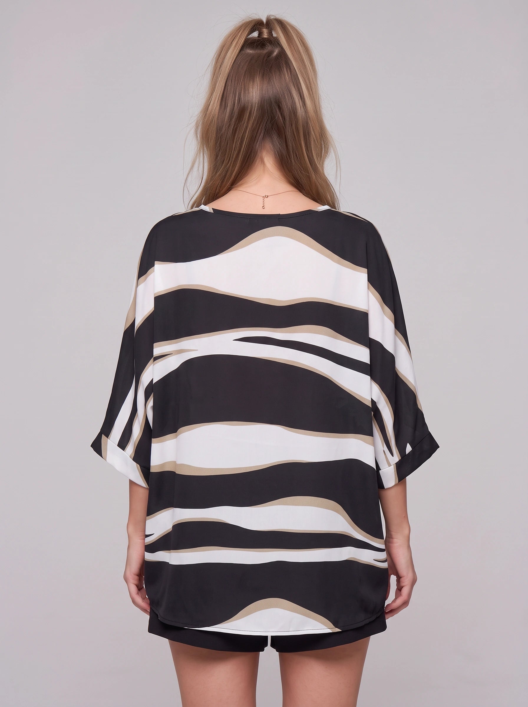 Tunique oversize à rayures Ondara – Tunique élégante et décontractée pour femme, manches chauve-souris, coupe ample, vêtement d'intérieur