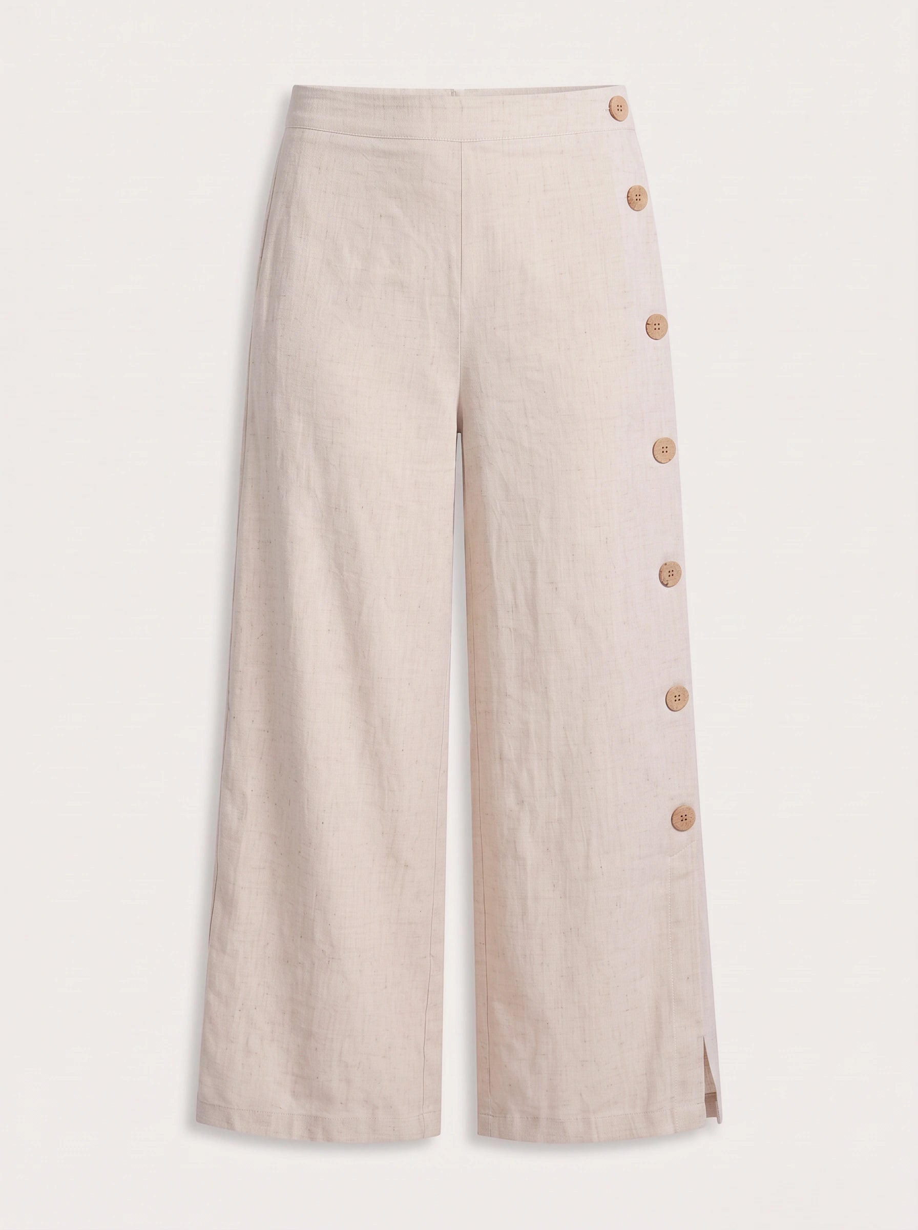 Pantalon Linaro en lin à jambes larges et détails boutonnés – Femme, taille haute, style casual de bureau, pantalon chic