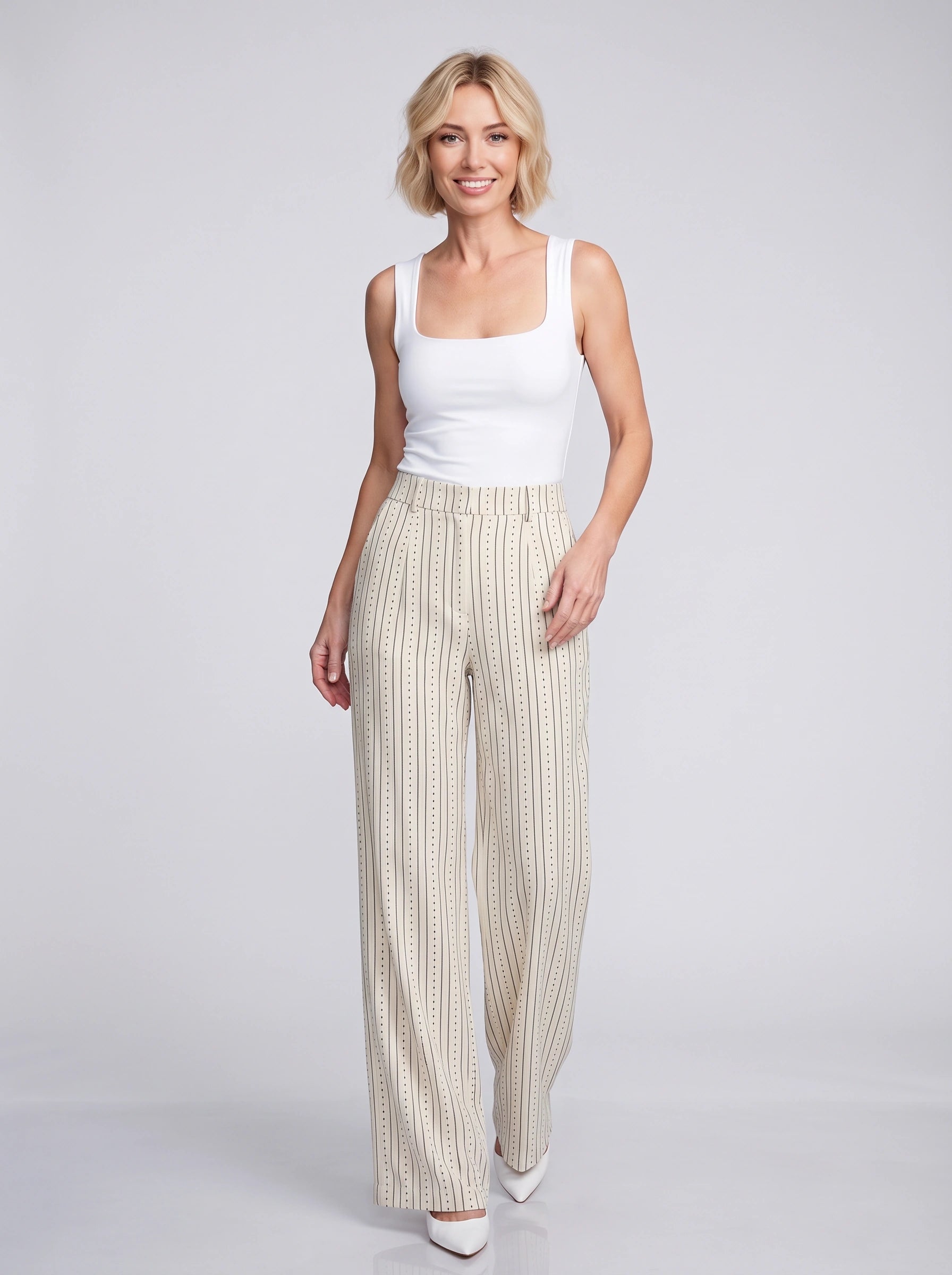 Pantalon taille haute à jambes larges Linestitch – Pantalon palazzo rayé et à pois pour femme, coupe ajustée et décontractée