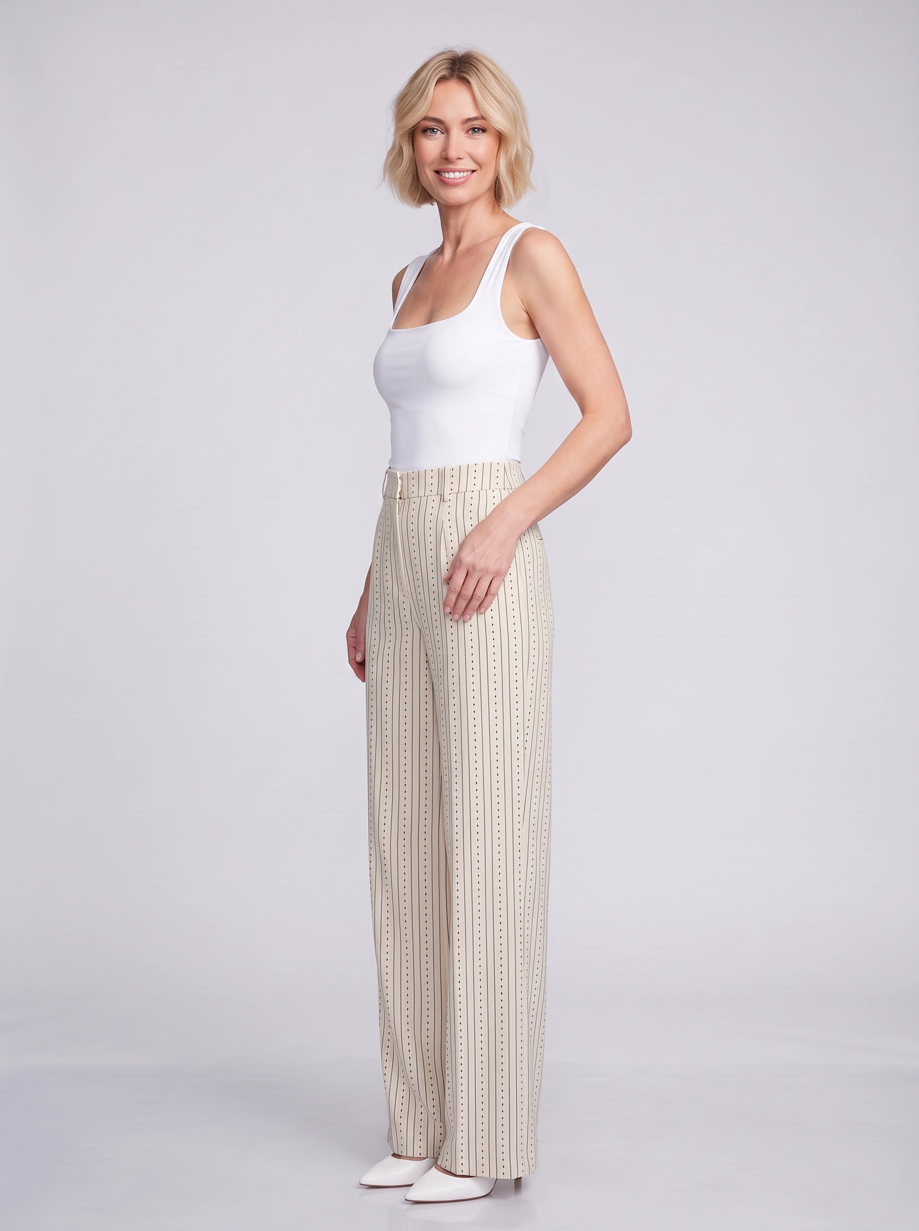 Pantalon taille haute à jambes larges Linestitch – Pantalon palazzo rayé et à pois pour femme, coupe ajustée et décontractée