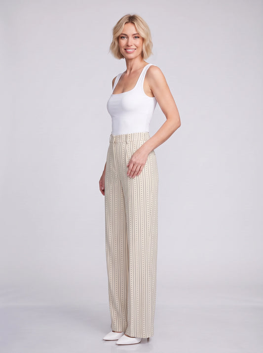 Pantalon taille haute à jambes larges Linestitch – Pantalon palazzo rayé et à pois pour femme, coupe ajustée et décontractée