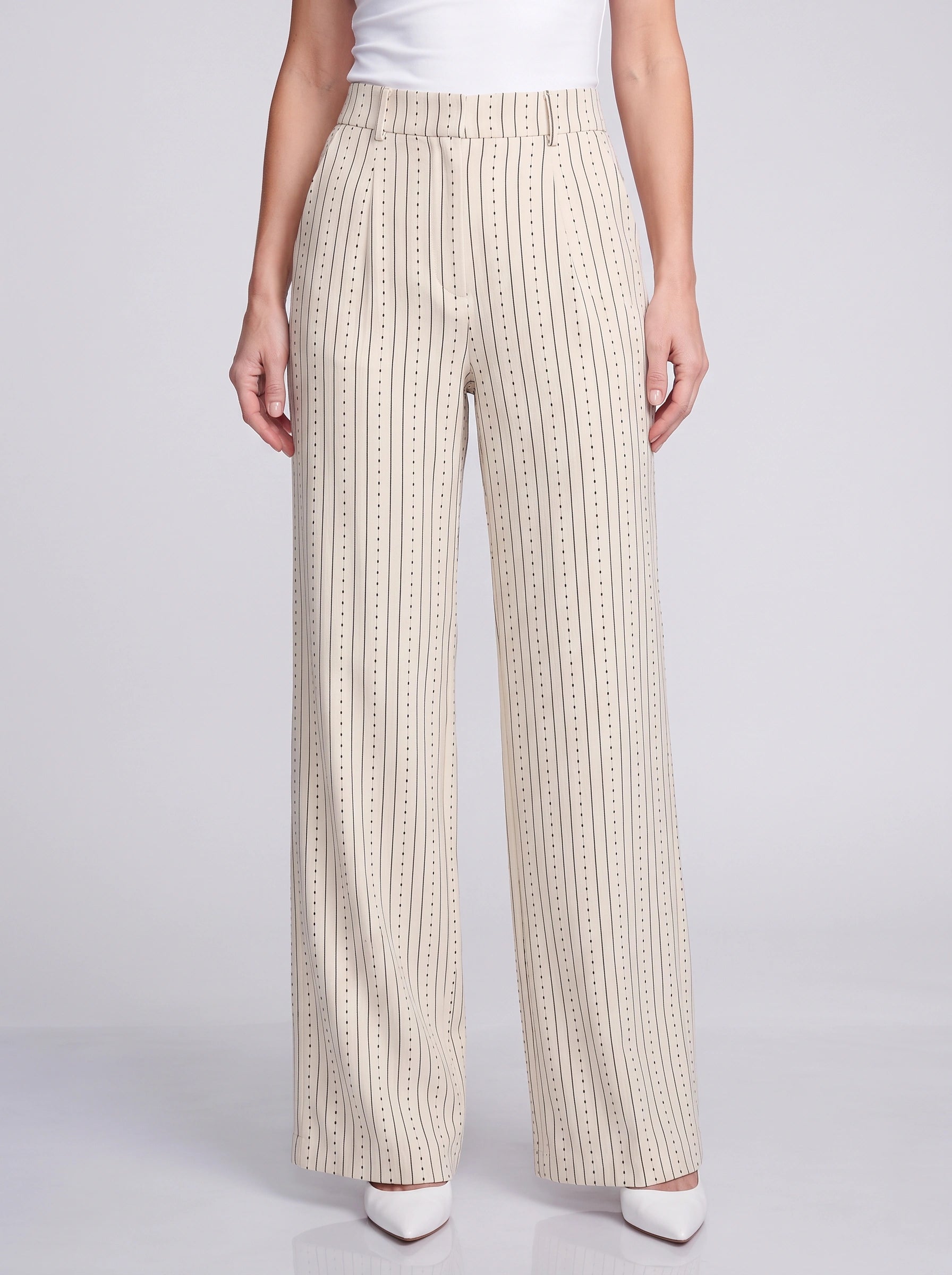 Pantalon taille haute à jambes larges Linestitch – Pantalon palazzo rayé et à pois pour femme, coupe ajustée et décontractée