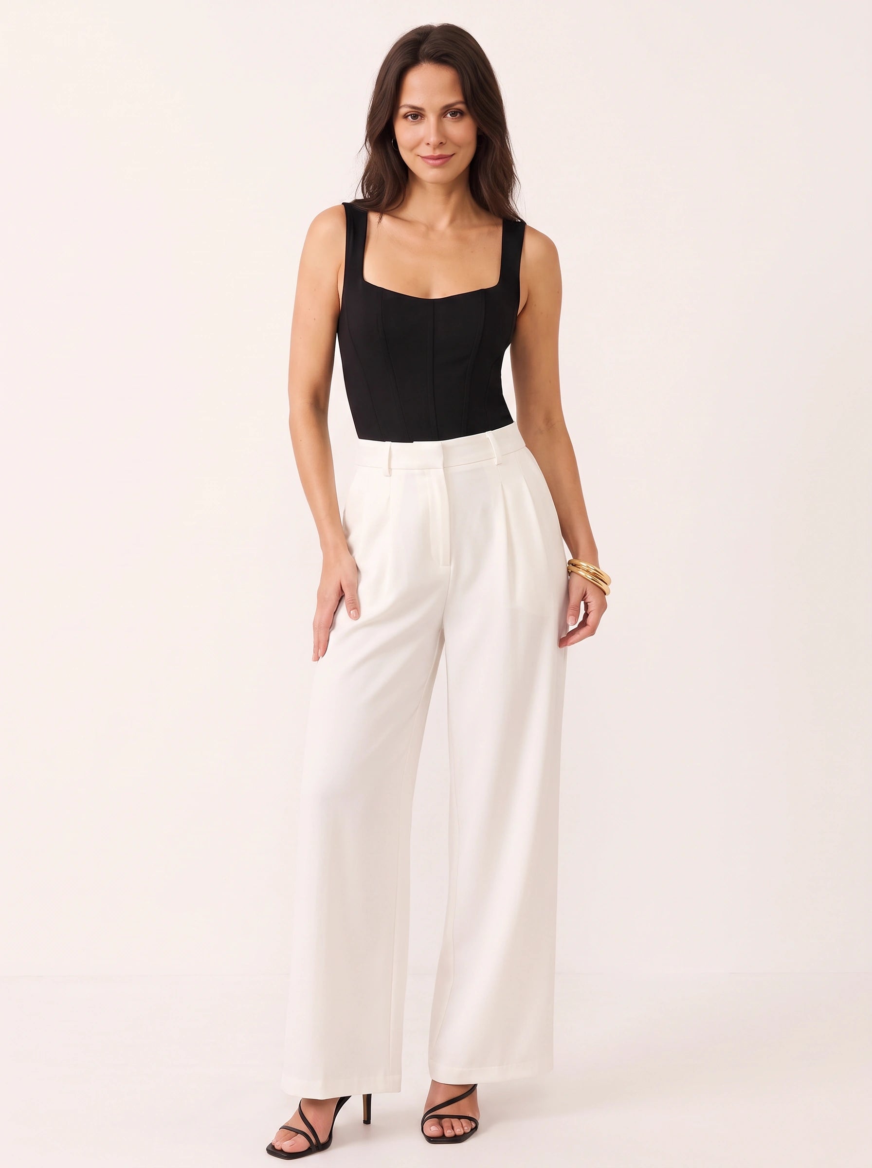 Pinsera High-Waist Wide-Leg Tailored Pants – Women Trousers Pleated Palazzo Office Work Smart Casual Wide Leg Pants