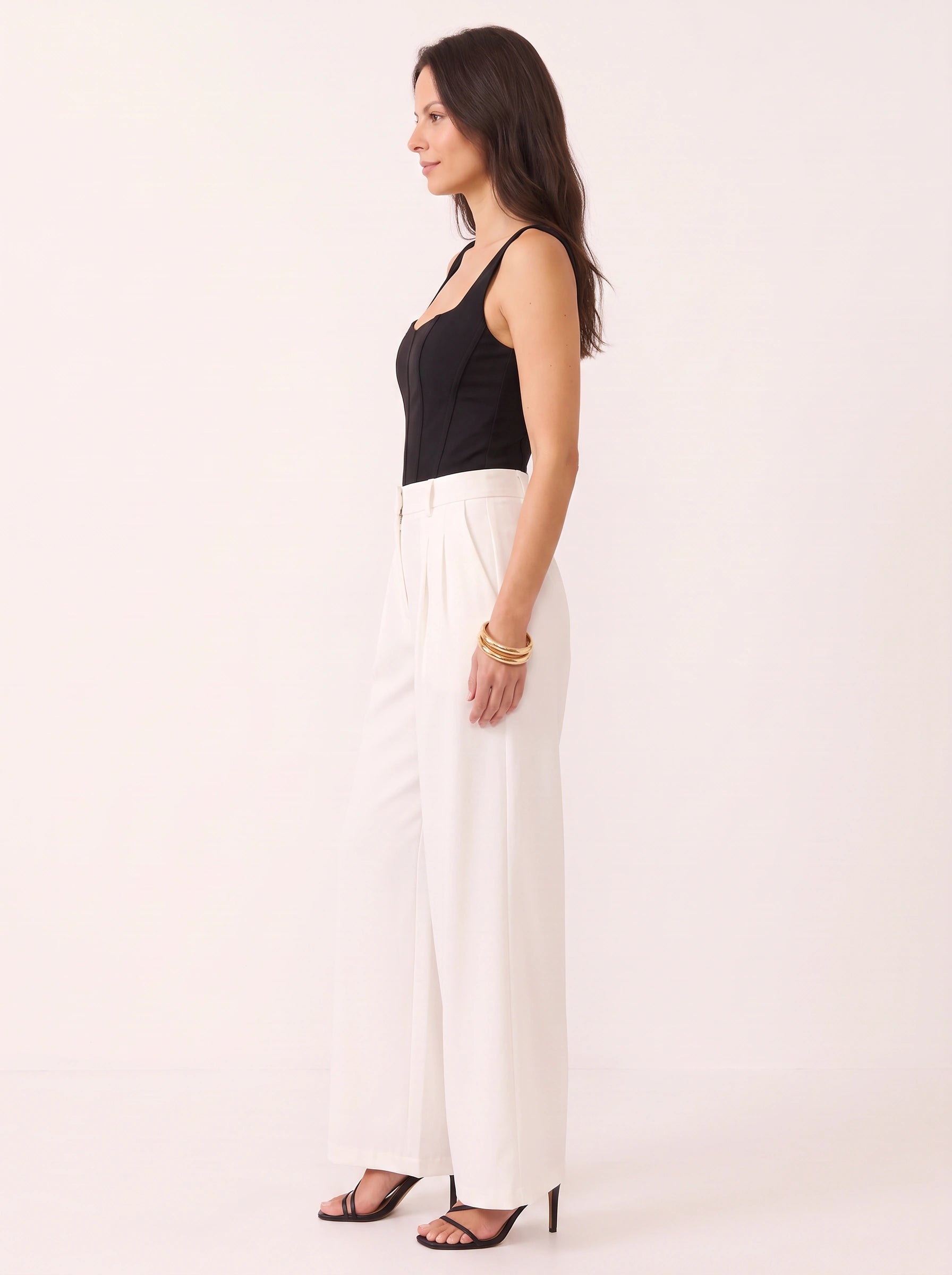 Pinsera High-Waist Wide-Leg Tailored Pants – Women Trousers Pleated Palazzo Office Work Smart Casual Wide Leg Pants
