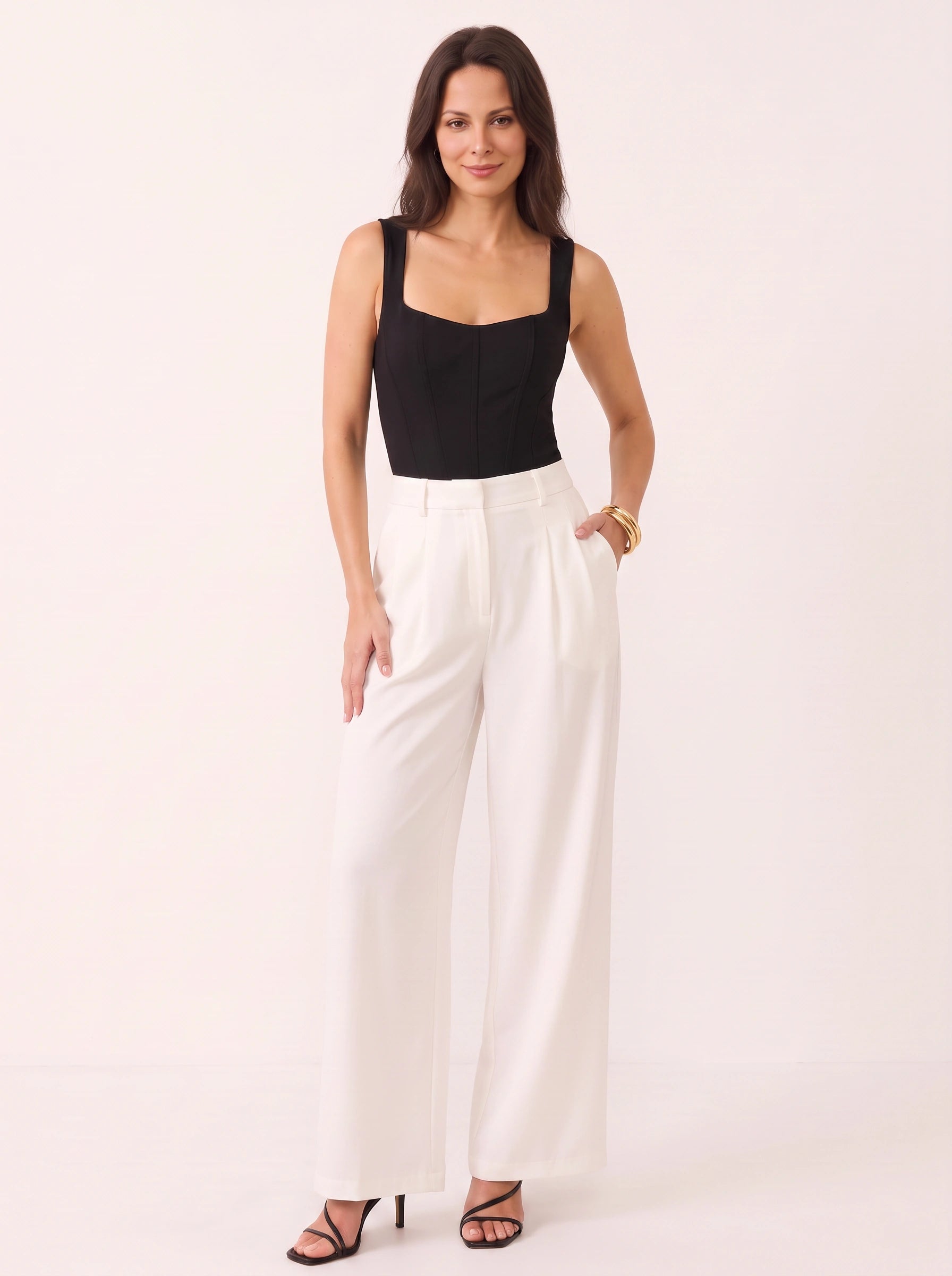 Pinsera High-Waist Wide-Leg Tailored Pants – Women Trousers Pleated Palazzo Office Work Smart Casual Wide Leg Pants