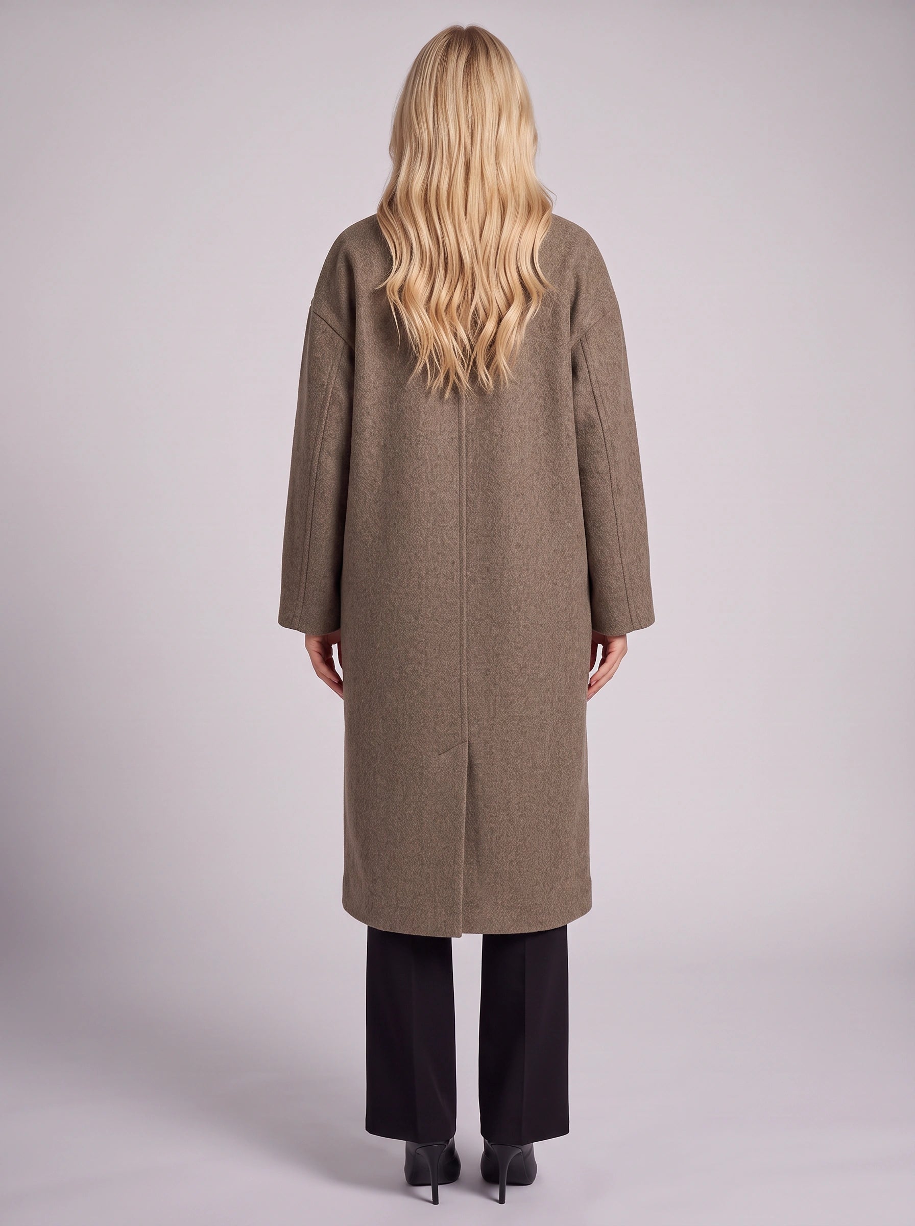Manteau long oversize croisé Lanaro – Manteau d'hiver pour femme, mélange de laine, coupe ajustée, style bureau