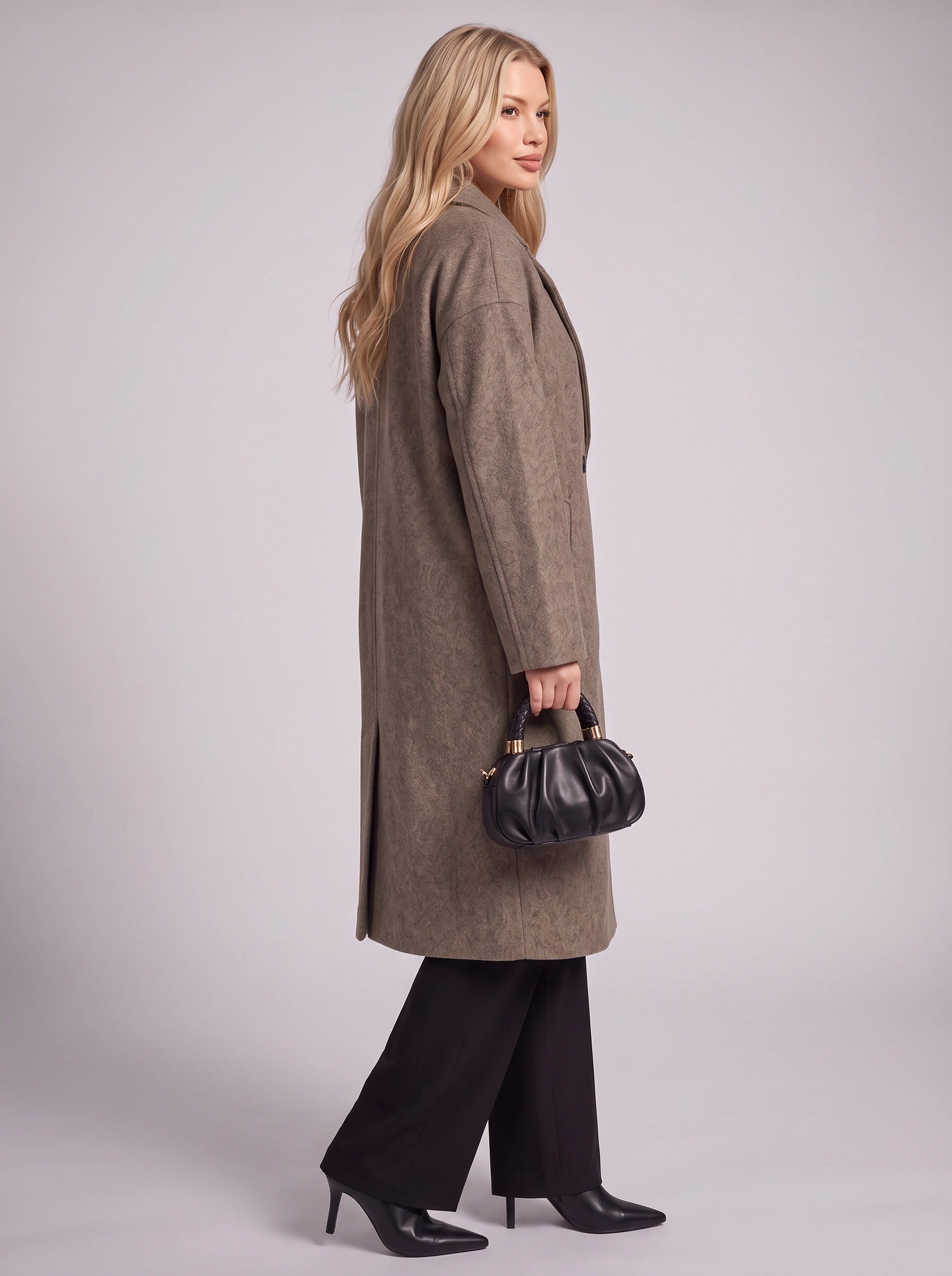 Manteau long oversize croisé Lanaro – Manteau d'hiver pour femme, mélange de laine, coupe ajustée, style bureau