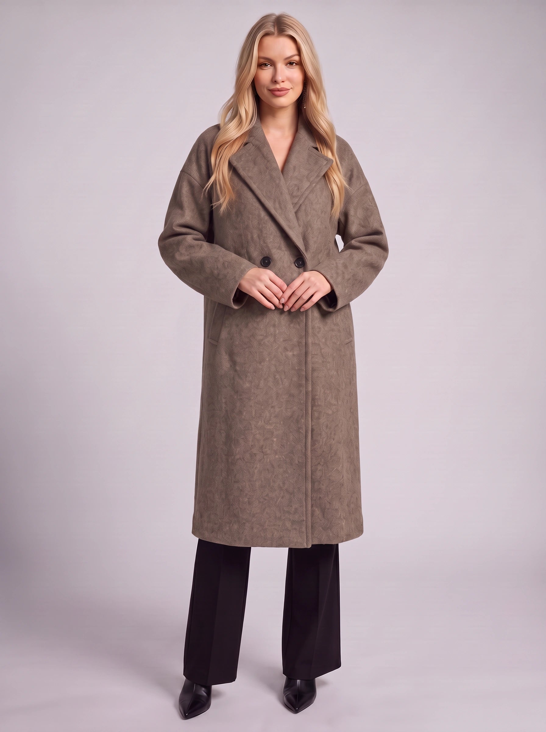 Manteau long oversize croisé Lanaro – Manteau d'hiver pour femme, mélange de laine, coupe ajustée, style bureau