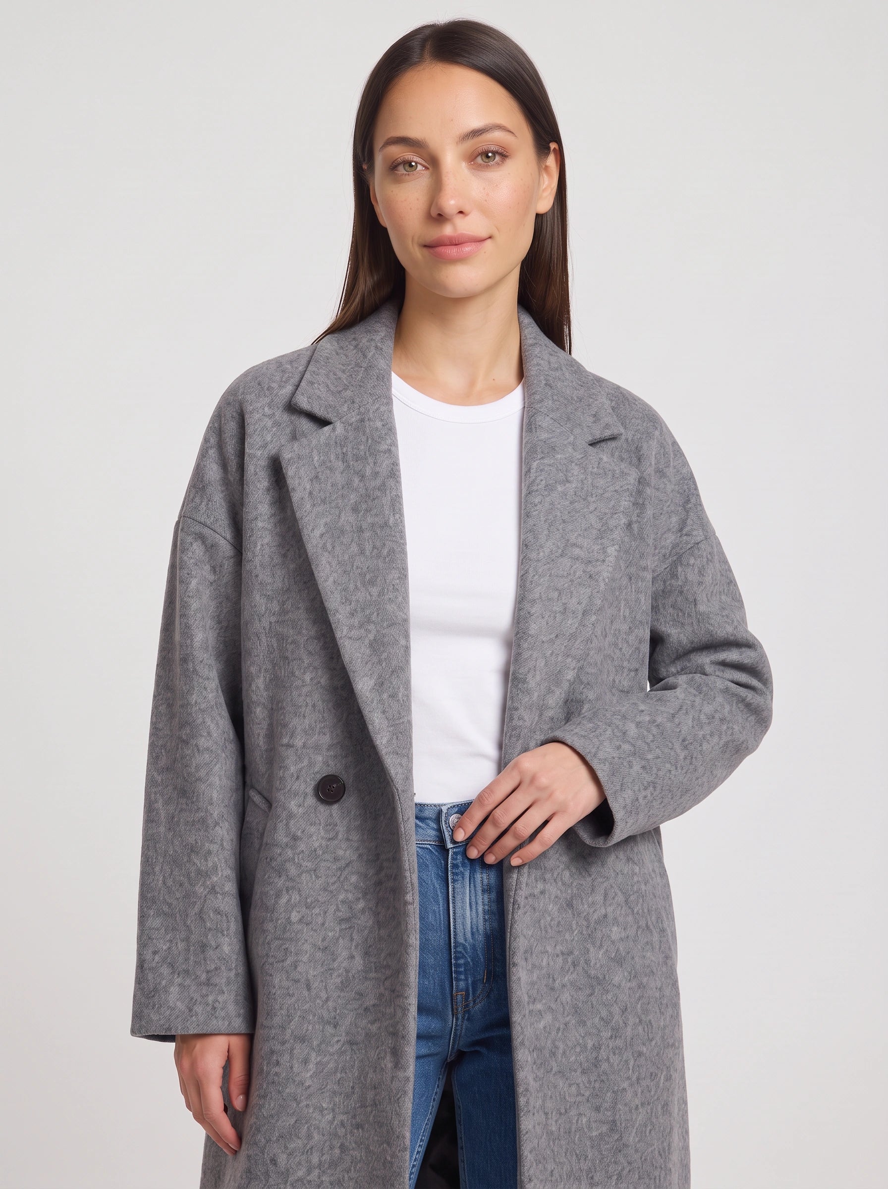 Manteau long croisé Griselle – Manteau en laine pour femme, coatigan d’automne-hiver, blazer-veste oversize casual de bureau