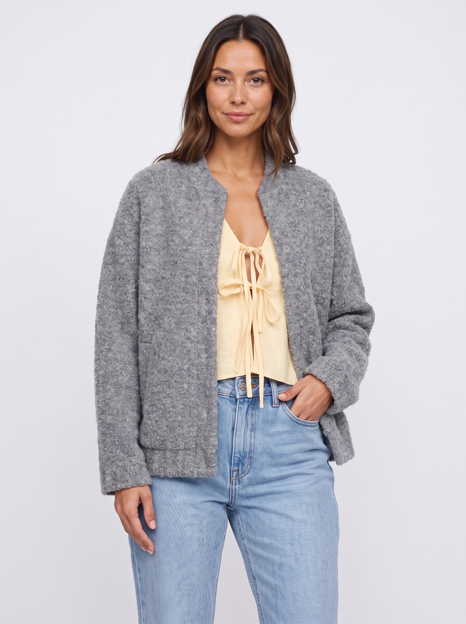 Veste cardigan texturée en bouclé Felltex – Femme, pull en maille oversize à ouverture frontale, vêtement d’extérieur casual d’automne