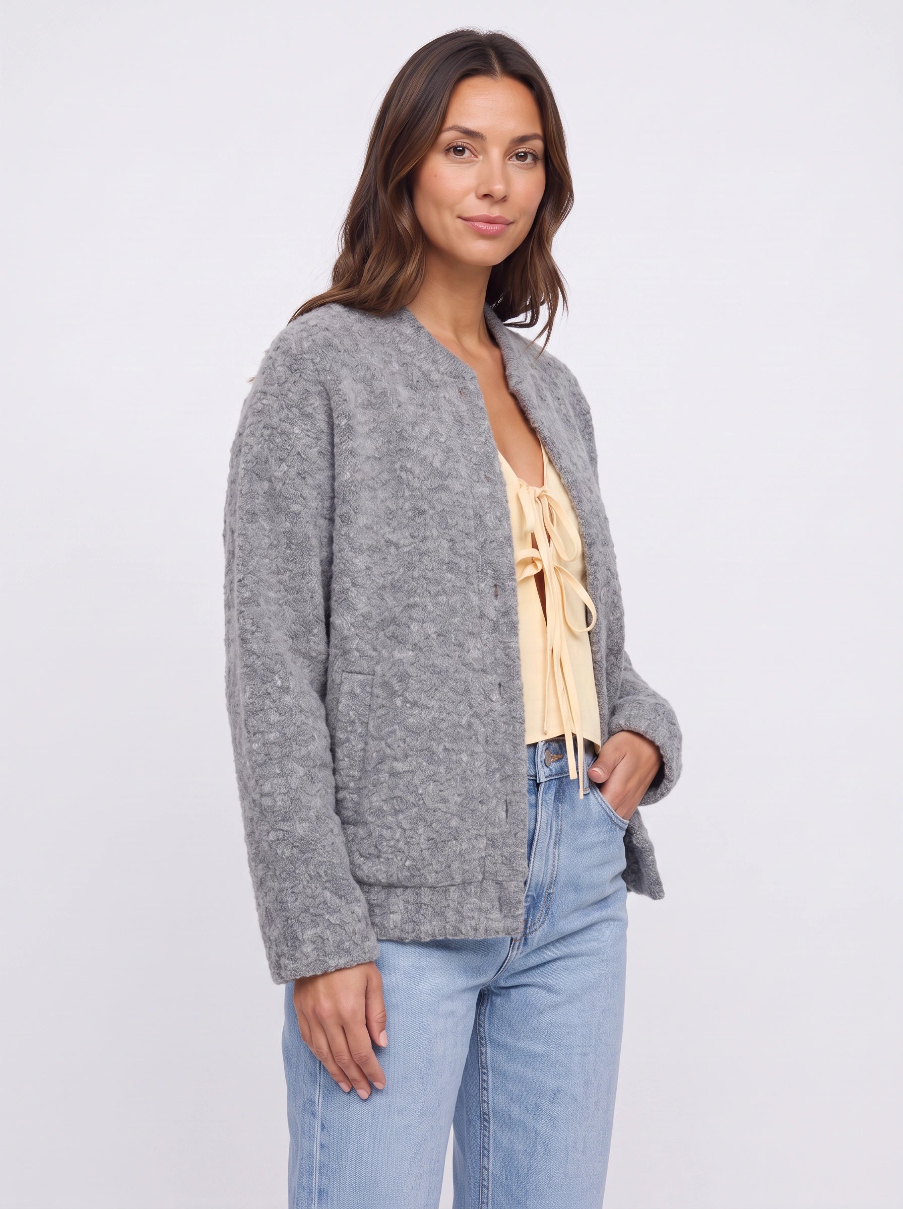 Veste cardigan texturée en bouclé Felltex – Femme, pull en maille oversize à ouverture frontale, vêtement d’extérieur casual d’automne