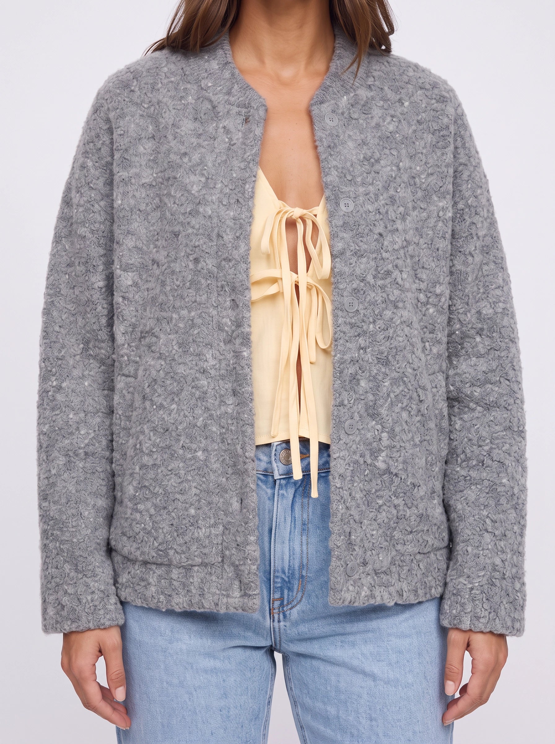 Veste cardigan texturée en bouclé Felltex – Femme, pull en maille oversize à ouverture frontale, vêtement d’extérieur casual d’automne