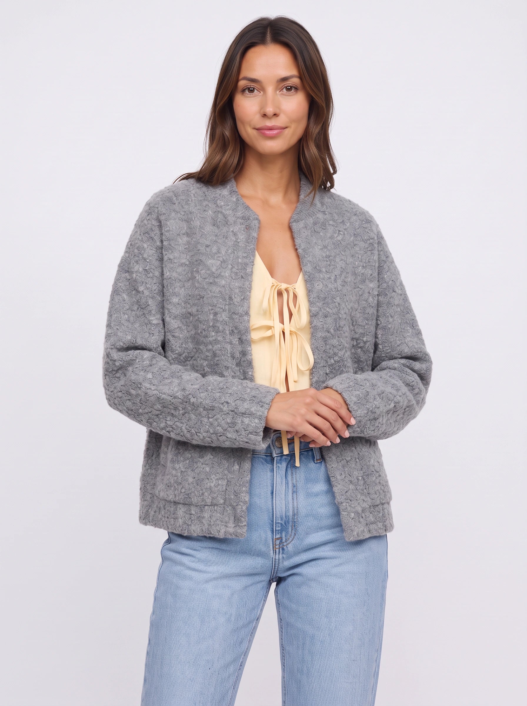 Veste cardigan texturée en bouclé Felltex – Femme, pull en maille oversize à ouverture frontale, vêtement d’extérieur casual d’automne