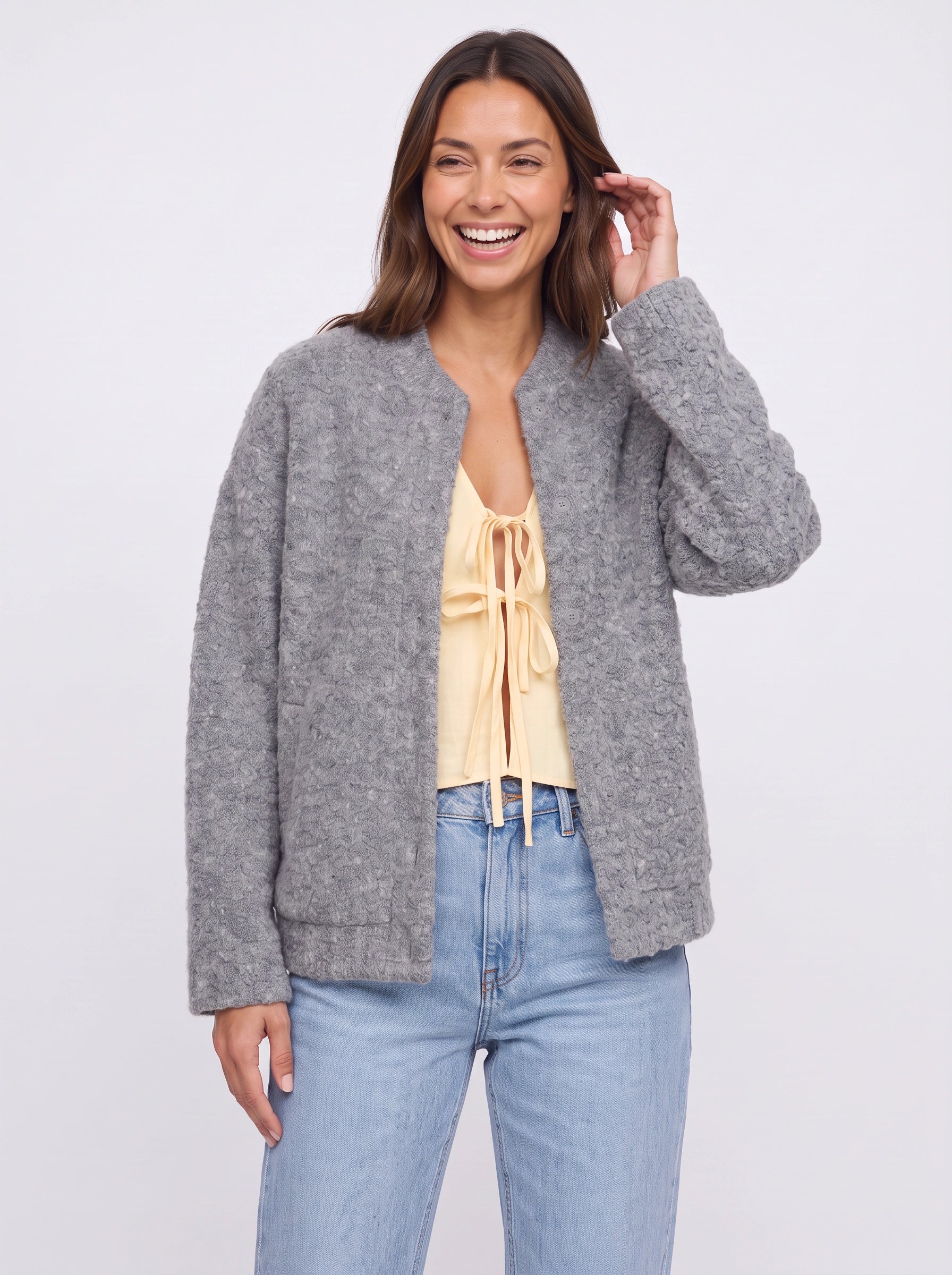 Veste cardigan texturée en bouclé Felltex – Femme, pull en maille oversize à ouverture frontale, vêtement d’extérieur casual d’automne