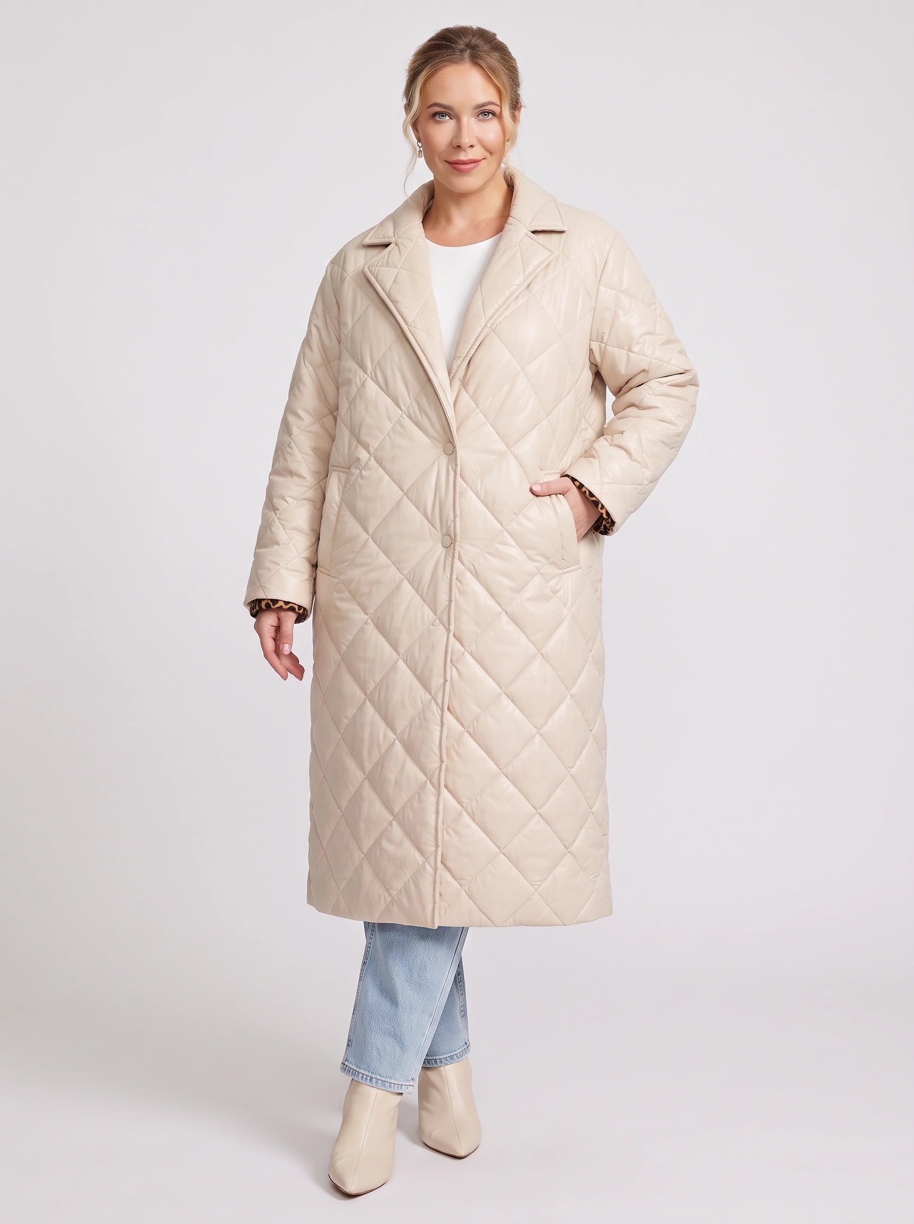 Manteau long matelassé à losanges Quiltura – Trench réversible, veste matelassée et pardessus pour femme