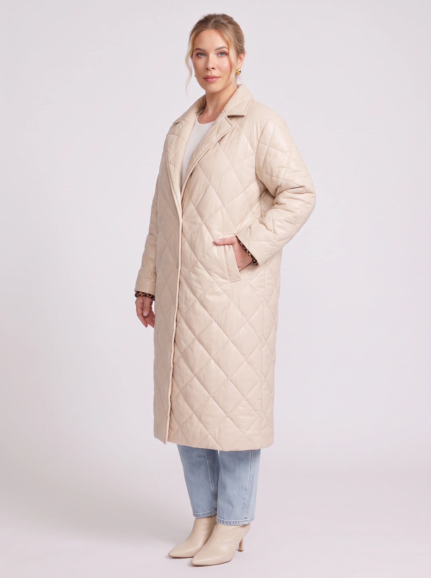Manteau long matelassé à losanges Quiltura – Trench réversible, veste matelassée et pardessus pour femme