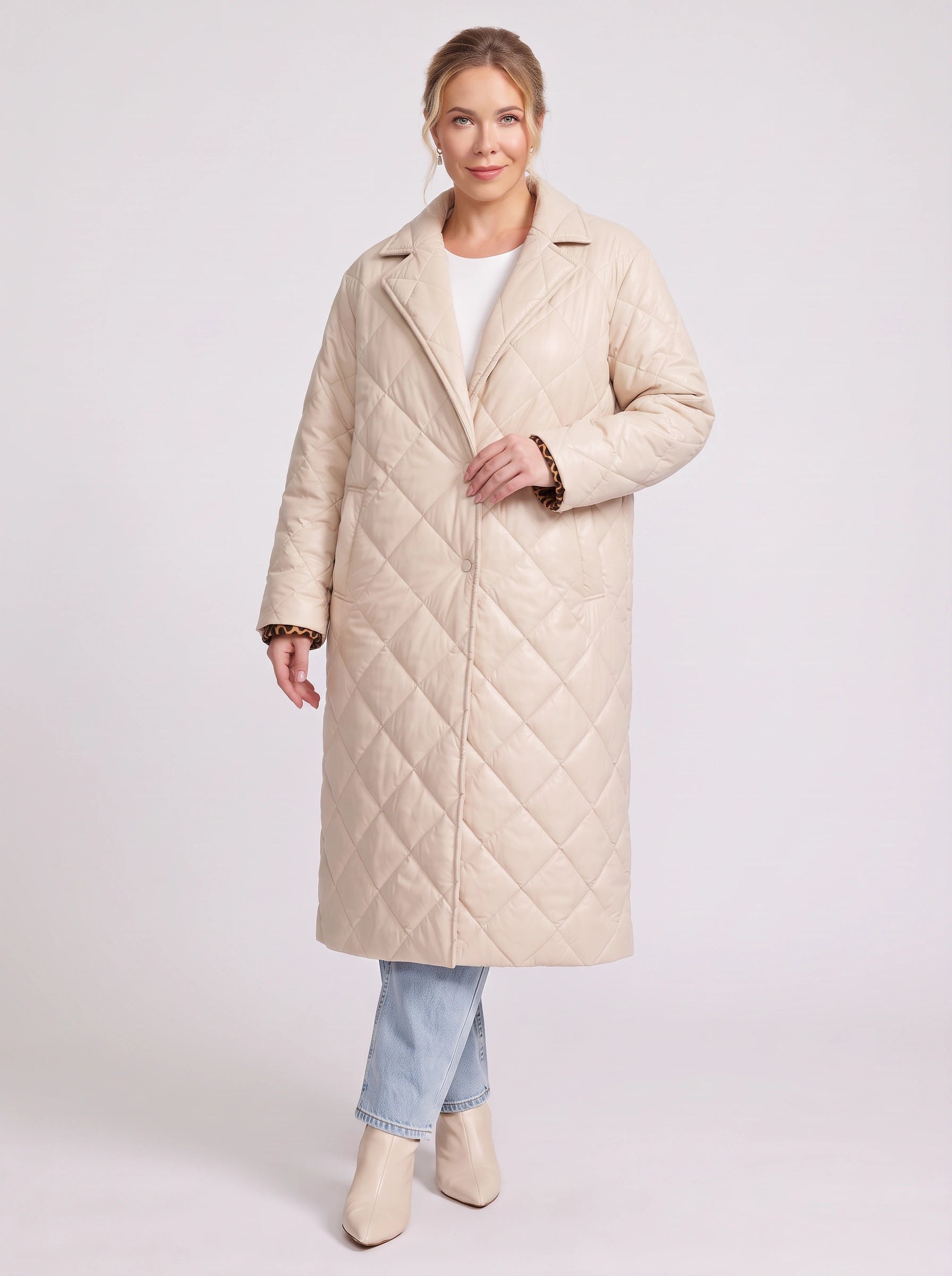 Manteau long matelassé à losanges Quiltura – Trench réversible, veste matelassée et pardessus pour femme