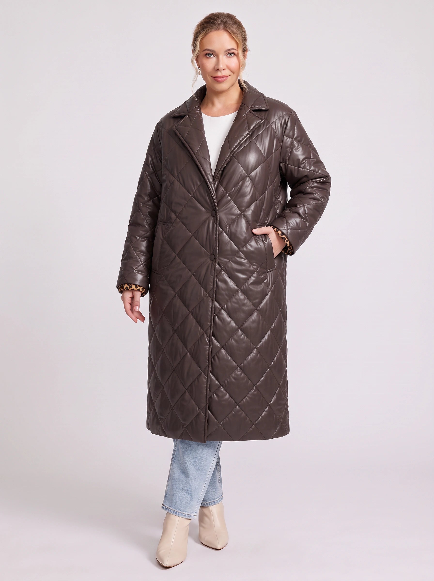 Manteau long matelassé à losanges Quiltura – Trench réversible, veste matelassée et pardessus pour femme