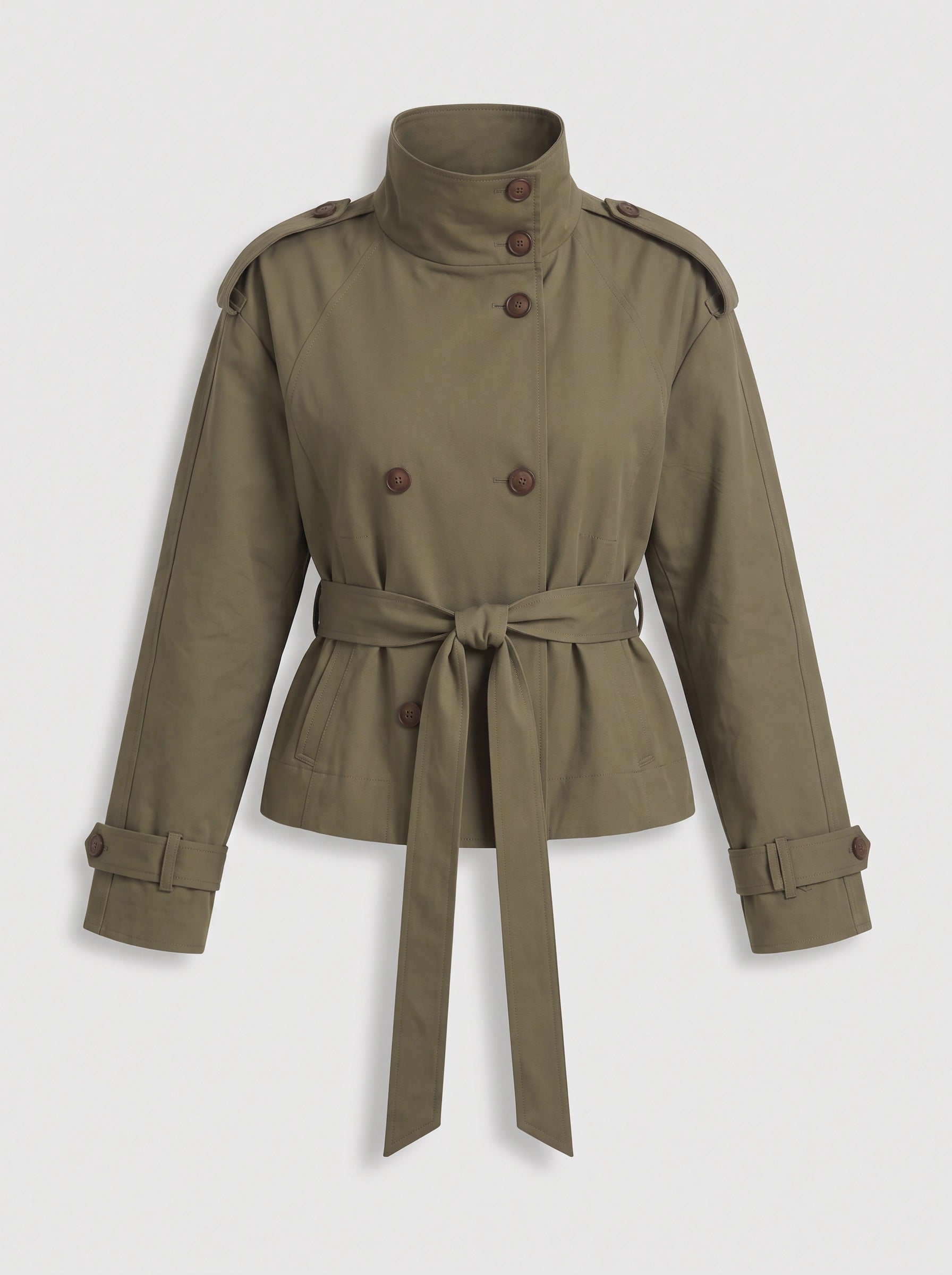 Brisen Belted Double-Breasted Trench Jacket – Belted Women Military Style Cropped Outerwear Formal Jacket