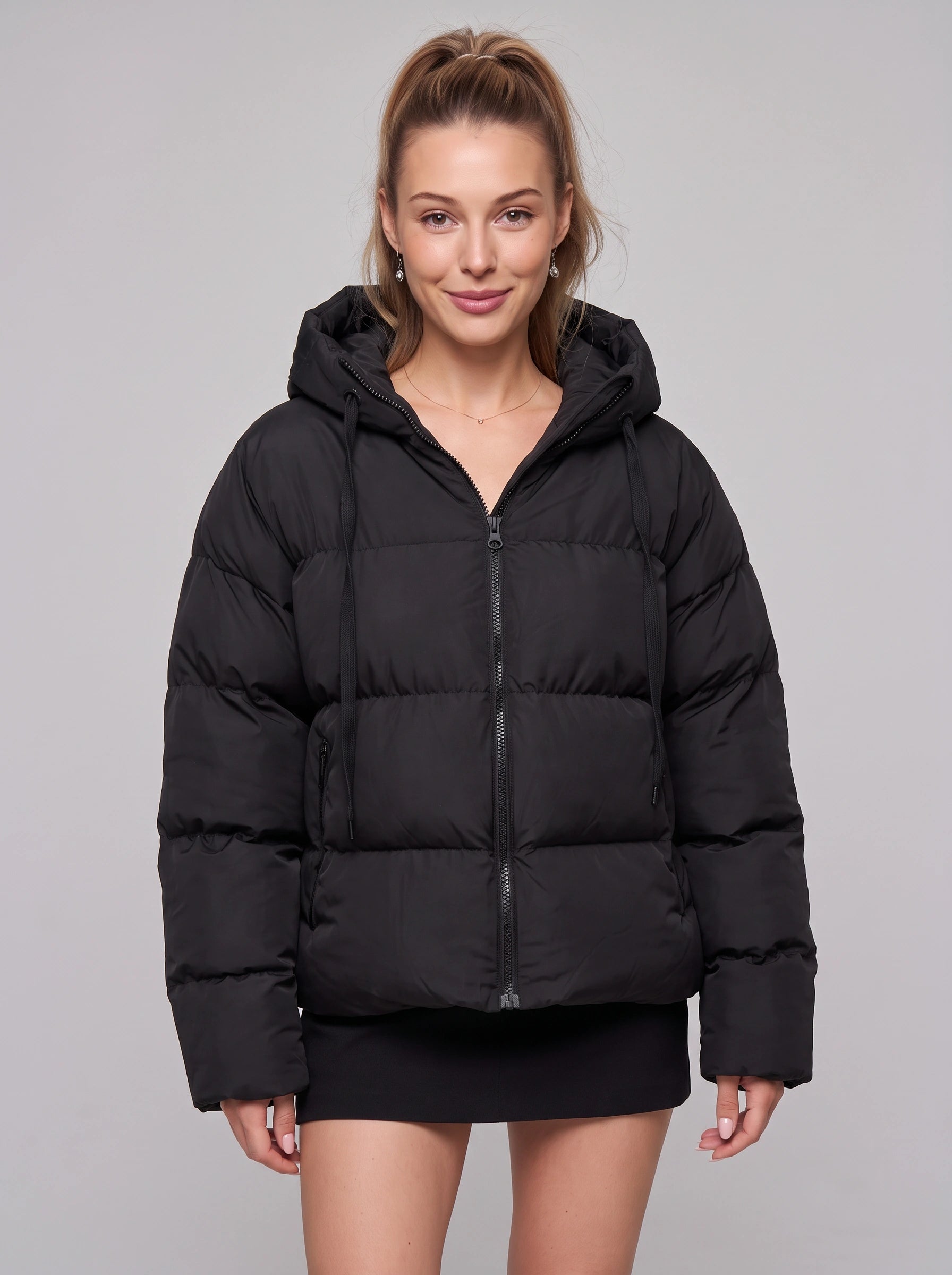 Bouffant Oversized Hooded Puffer Jacket – Women Padded Quilted Winter Coat Ladies Streetwear Cropped