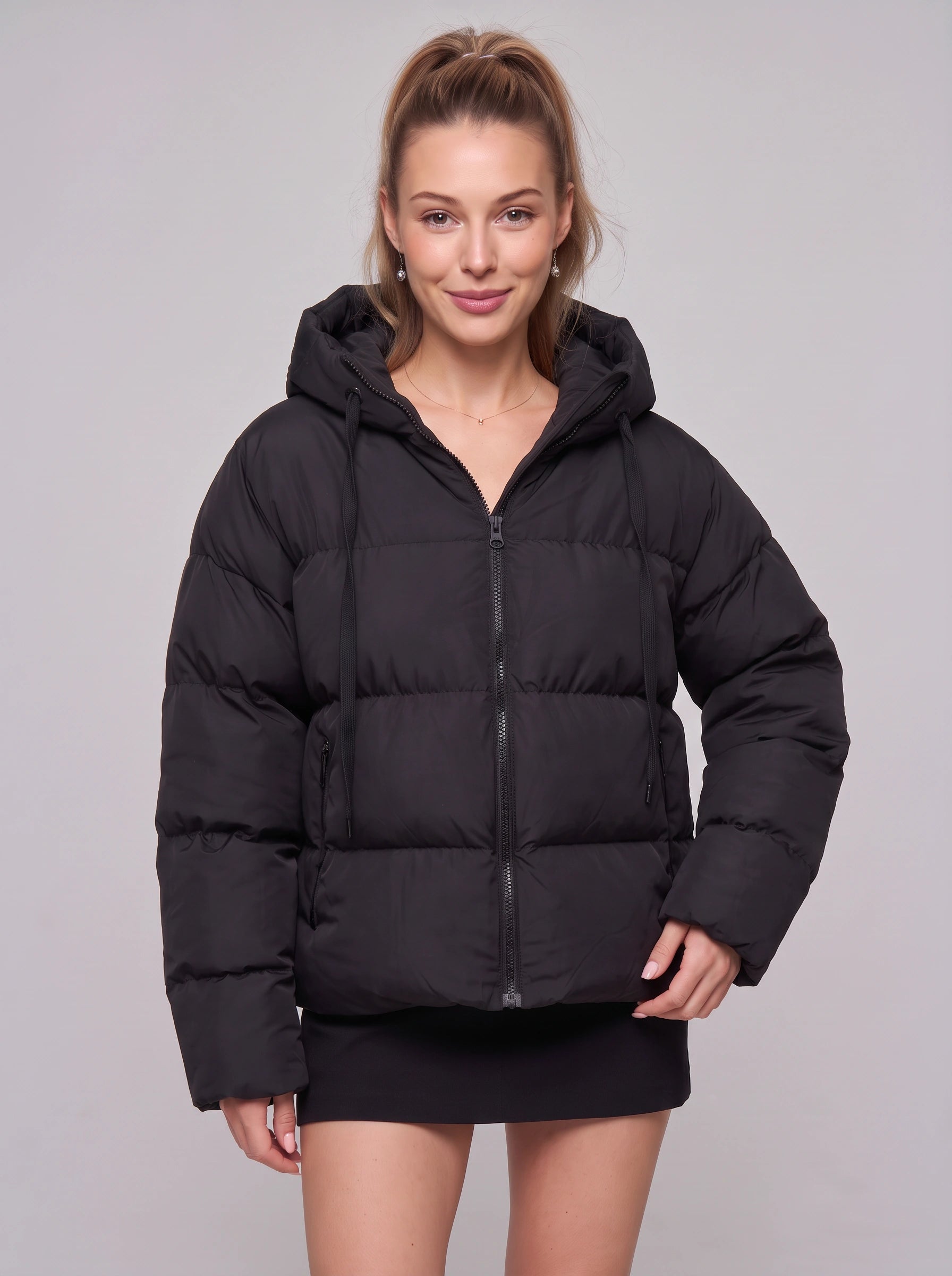 Bouffant Oversized Hooded Puffer Jacket – Women Padded Quilted Winter Coat Ladies Streetwear Cropped