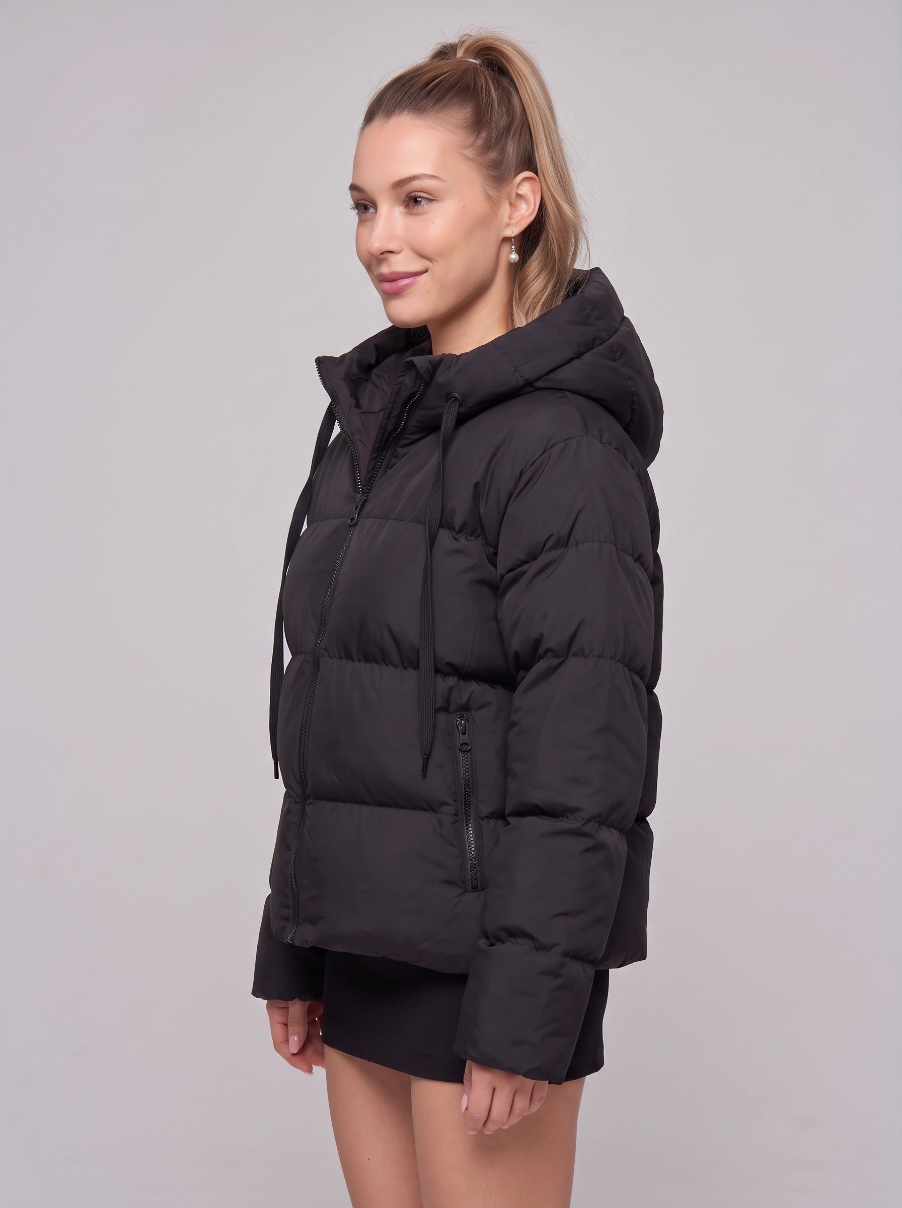 Bouffant Oversized Hooded Puffer Jacket – Women Padded Quilted Winter Coat Ladies Streetwear Cropped