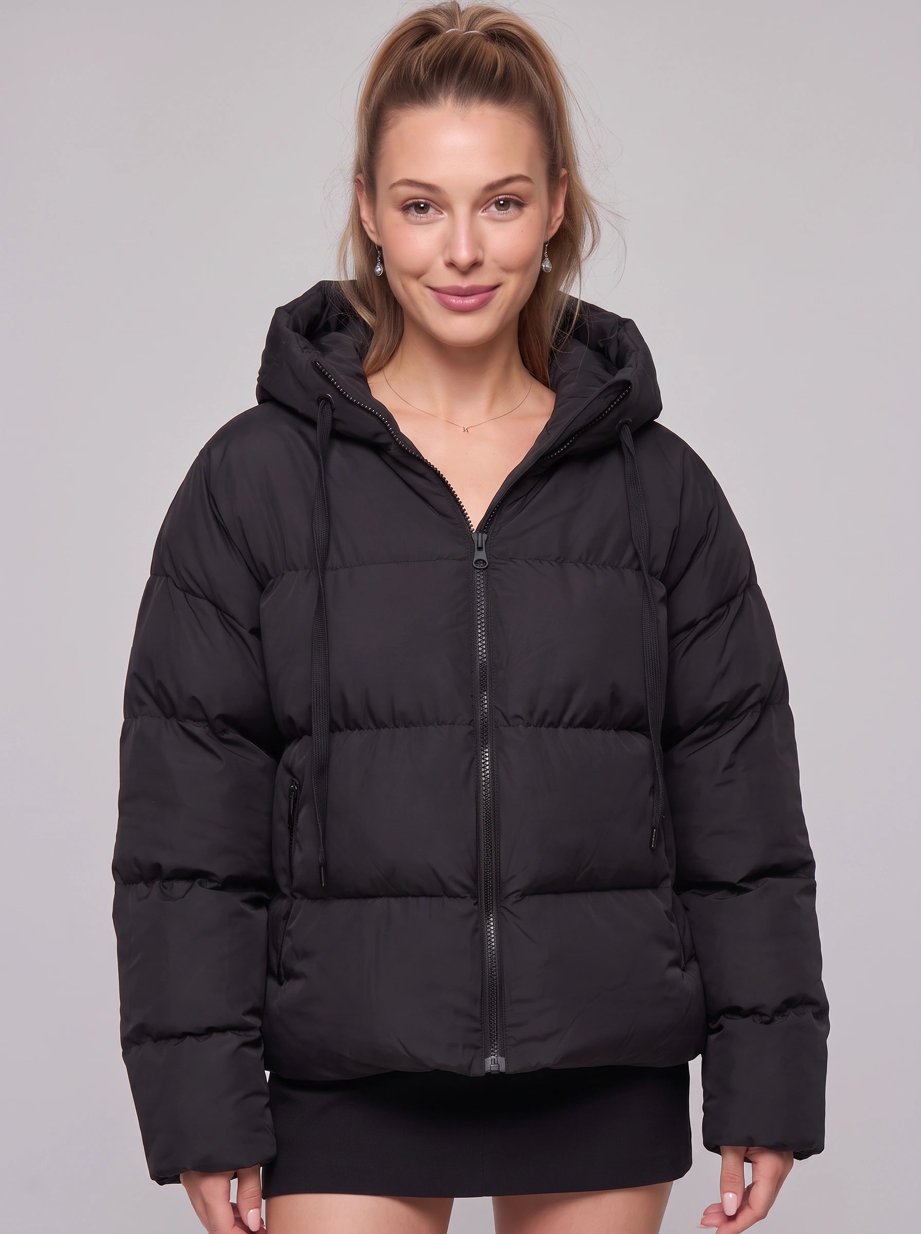 Bouffant Oversized Hooded Puffer Jacket – Women Padded Quilted Winter Coat Ladies Streetwear Cropped