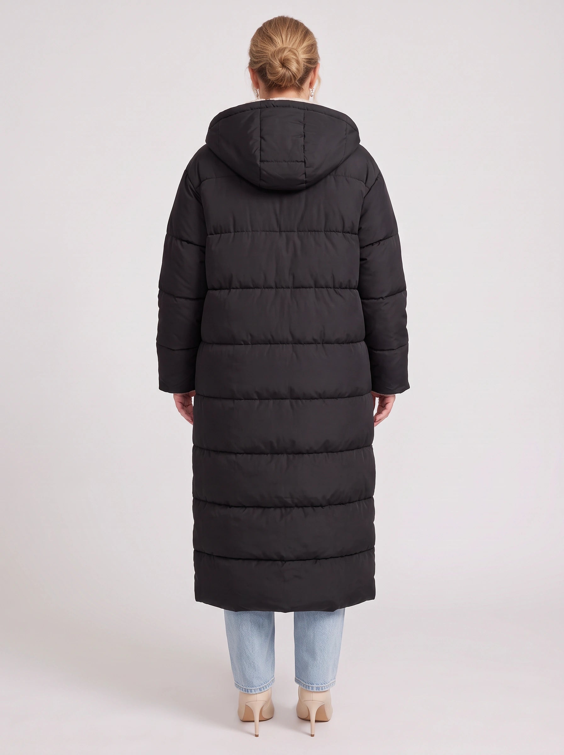 Norvento Oversized Hooded Longline Puffer Coat – Quilted Sherpa Lined Women Winter Outerwear Ladies Maxi Puffer Jacket