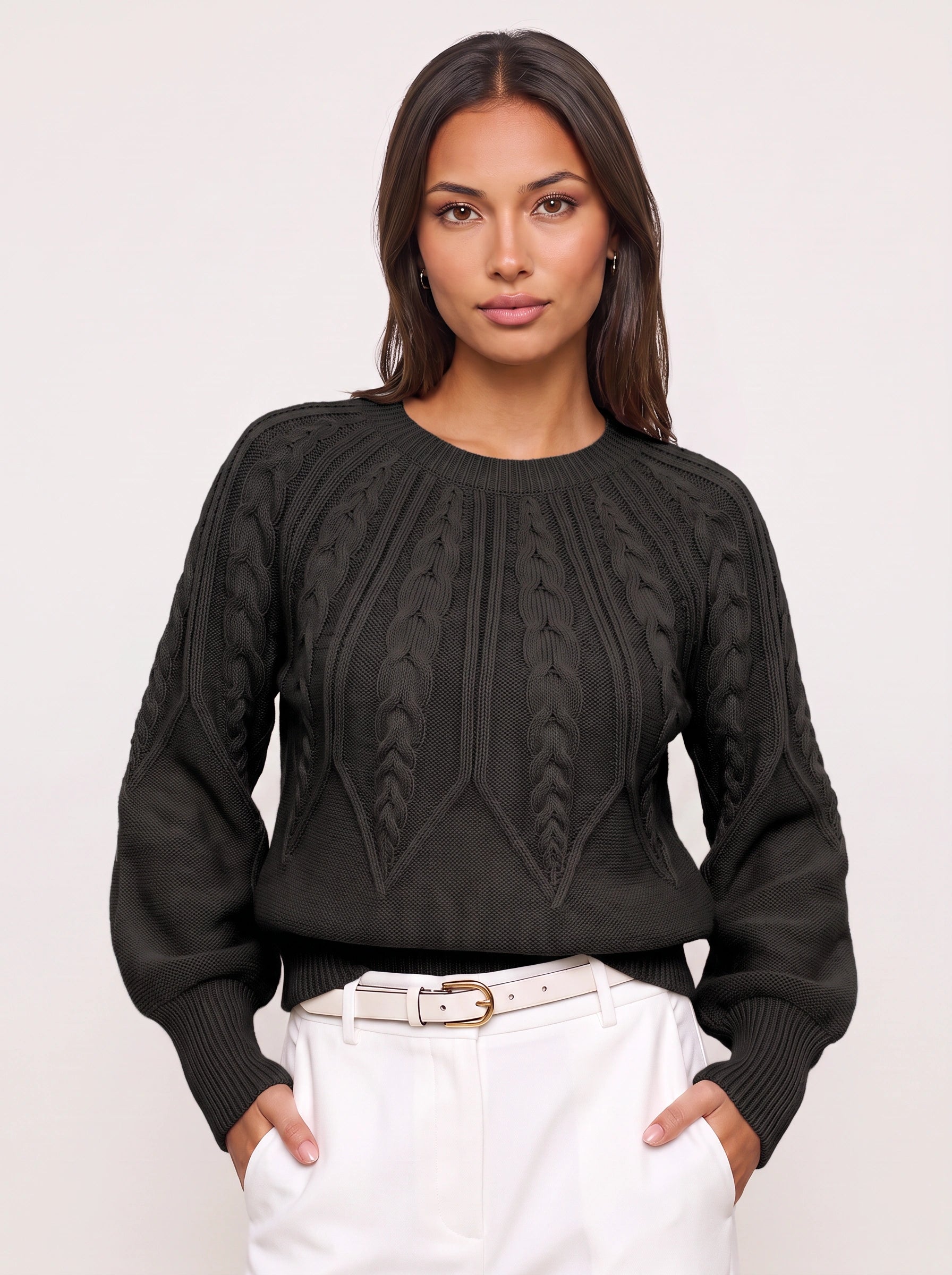 Tresslyn Cable Knit Crop Sweater – Cropped Cable Knit Sweater Women Fall Casual Pullover Jumper Top