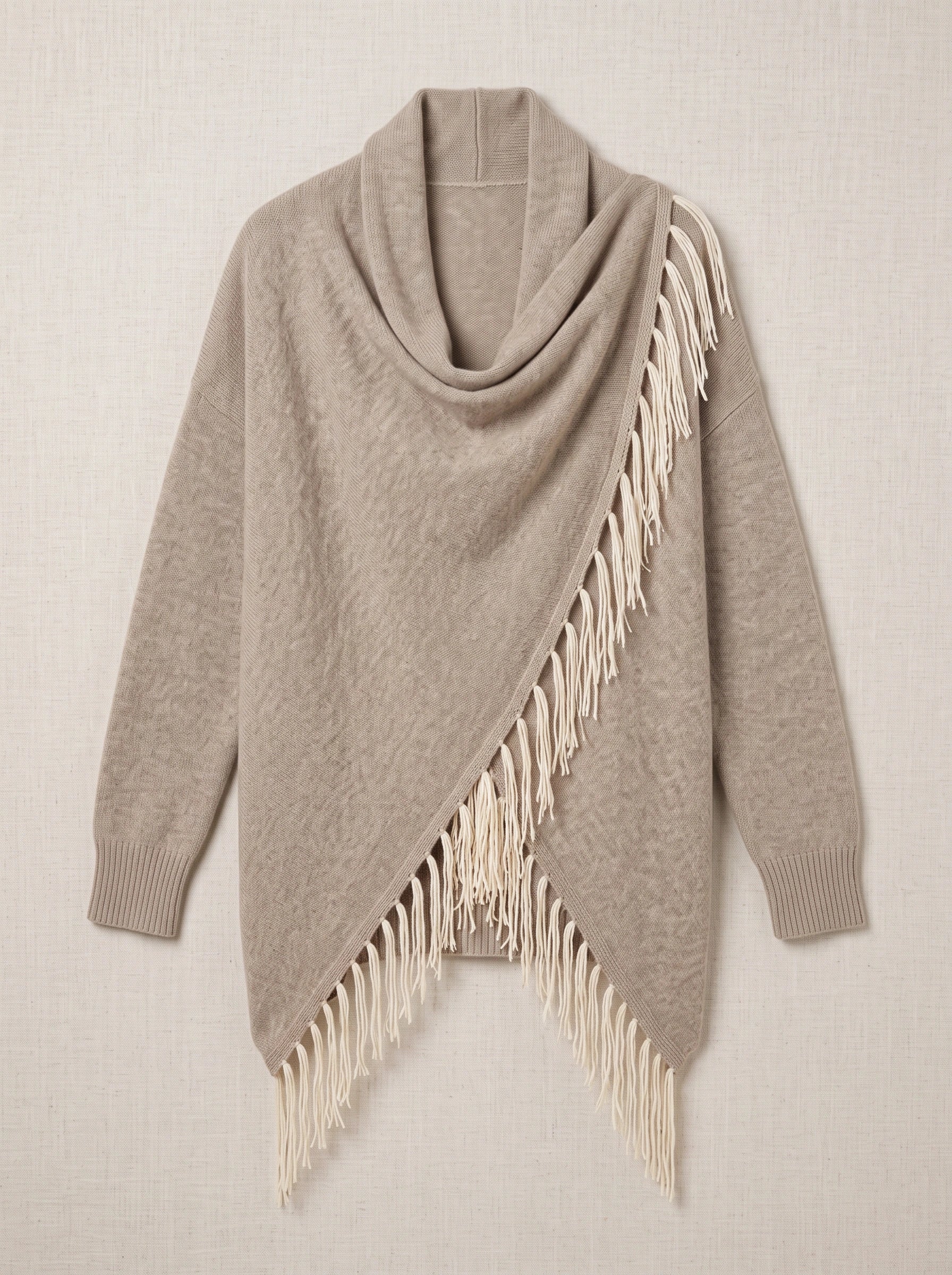 Frinara Cowl Neck Fringe Wrap Cardigan – Women Asymmetric Draped Knit Sweater Fall Boho Casual Open Front Cardigan