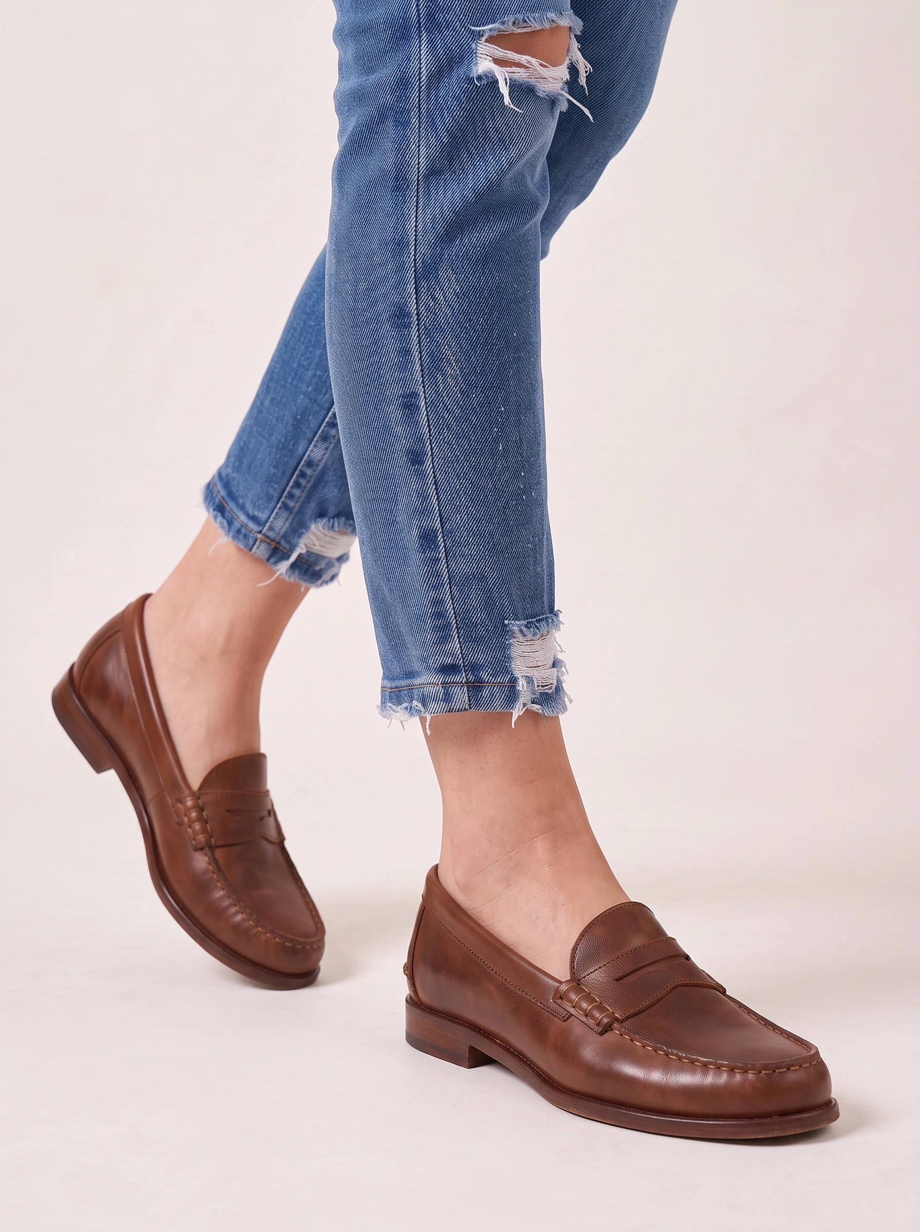 Mocassins Penny Stitchway - mocassins décontractés en cuir à enfiler pour femme, chaussures de bureau au style preppy