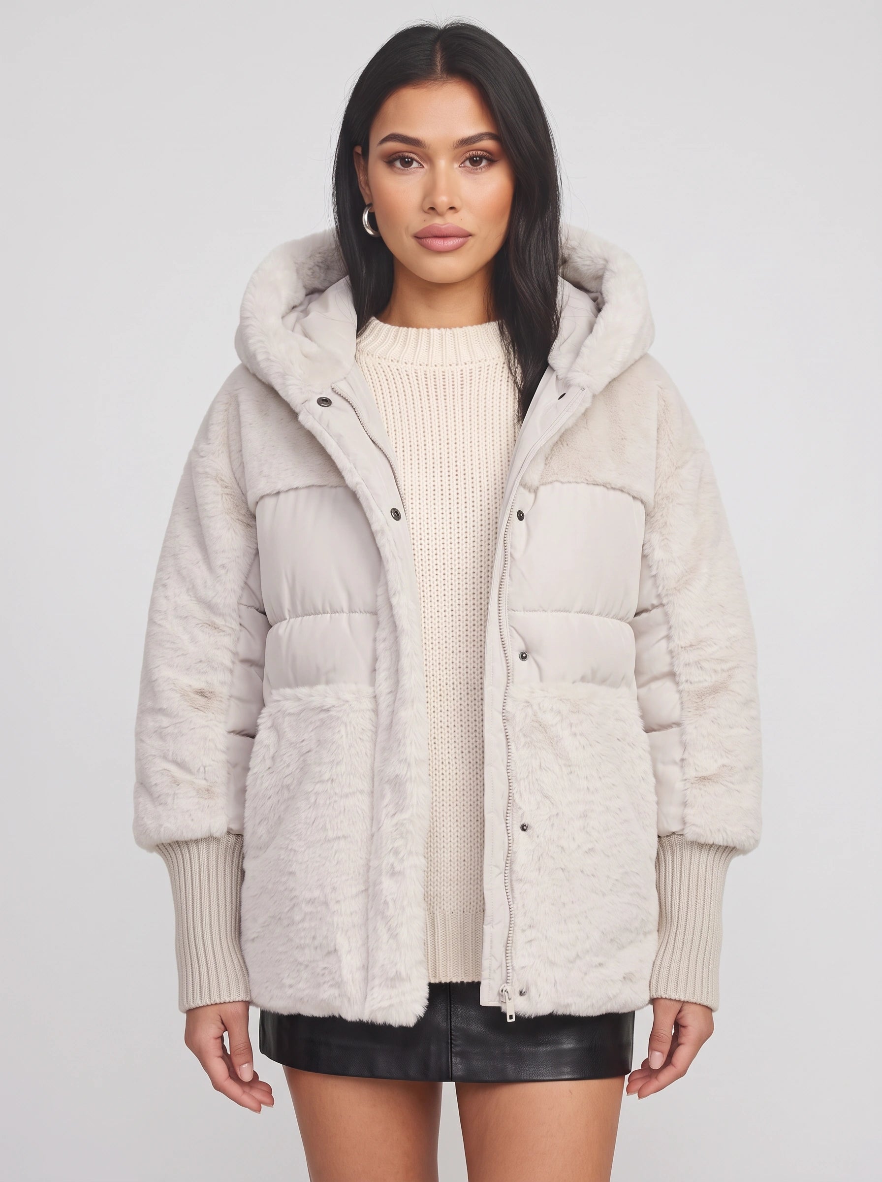 Pelusia Quilted Faux Fur Hooded Puffer Jacket – Women Winter Coat Oversized Streetwear Casual Outerwear