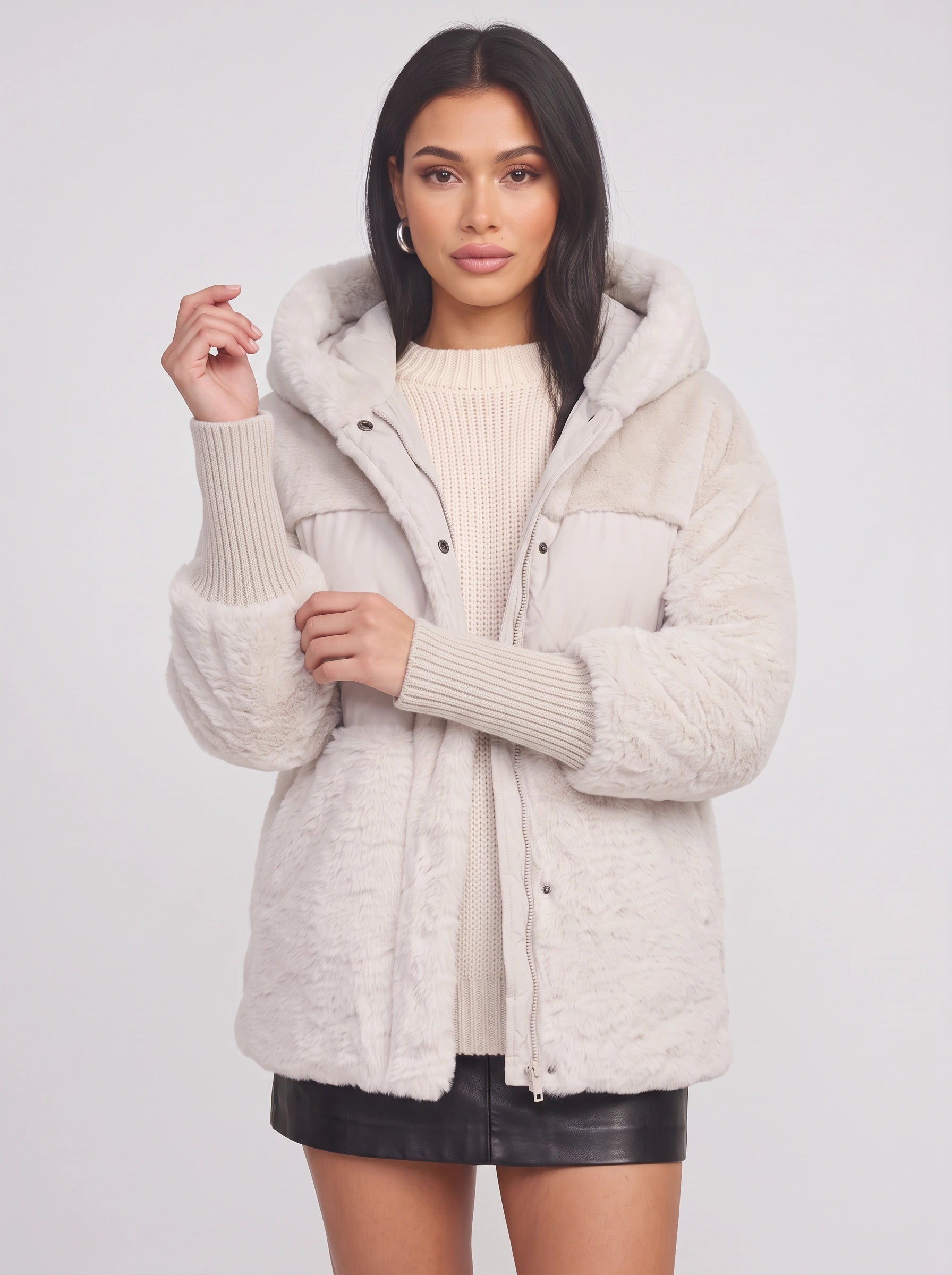 Pelusia Quilted Faux Fur Hooded Puffer Jacket – Women Winter Coat Oversized Streetwear Casual Outerwear