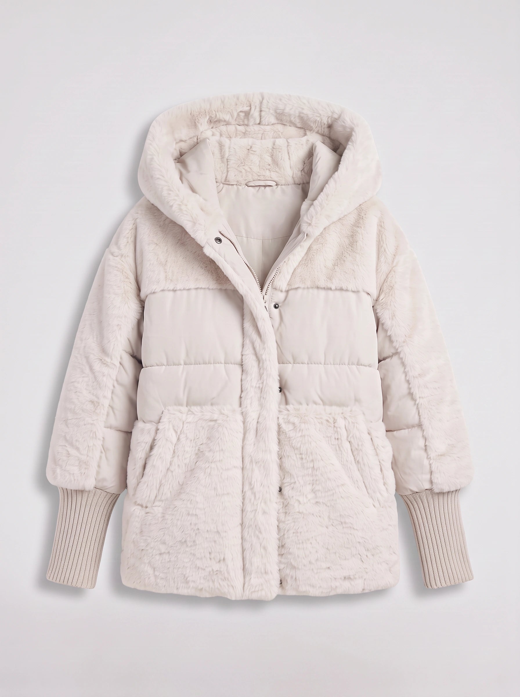 Pelusia Quilted Faux Fur Hooded Puffer Jacket – Women Winter Coat Oversized Streetwear Casual Outerwear