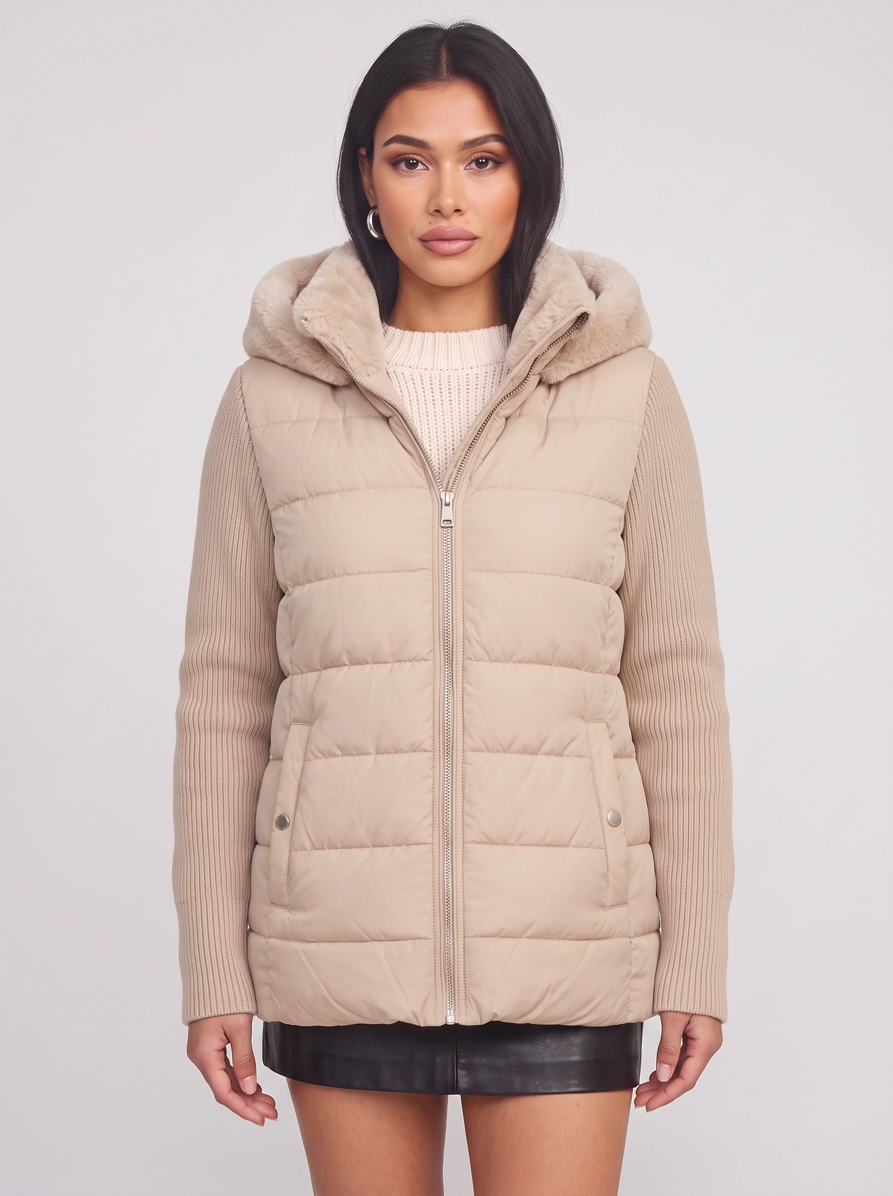 Pelusia Quilted Faux Fur Hooded Puffer Jacket – Women Winter Coat Oversized Streetwear Casual Outerwear