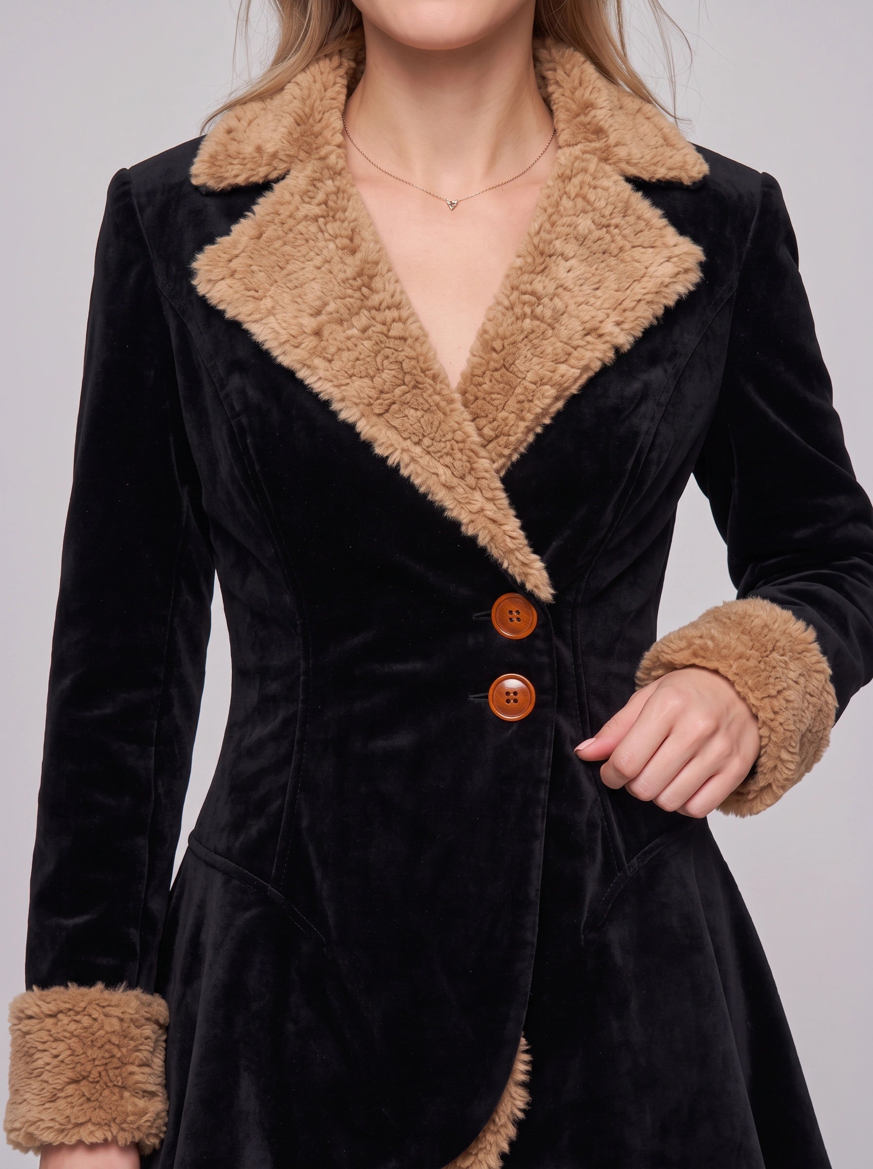Trevelle Velvet Faux Fur Trim Mini Blazer Dress – Women Vintage Retro Lapel Party Evening Structured Mini Dress