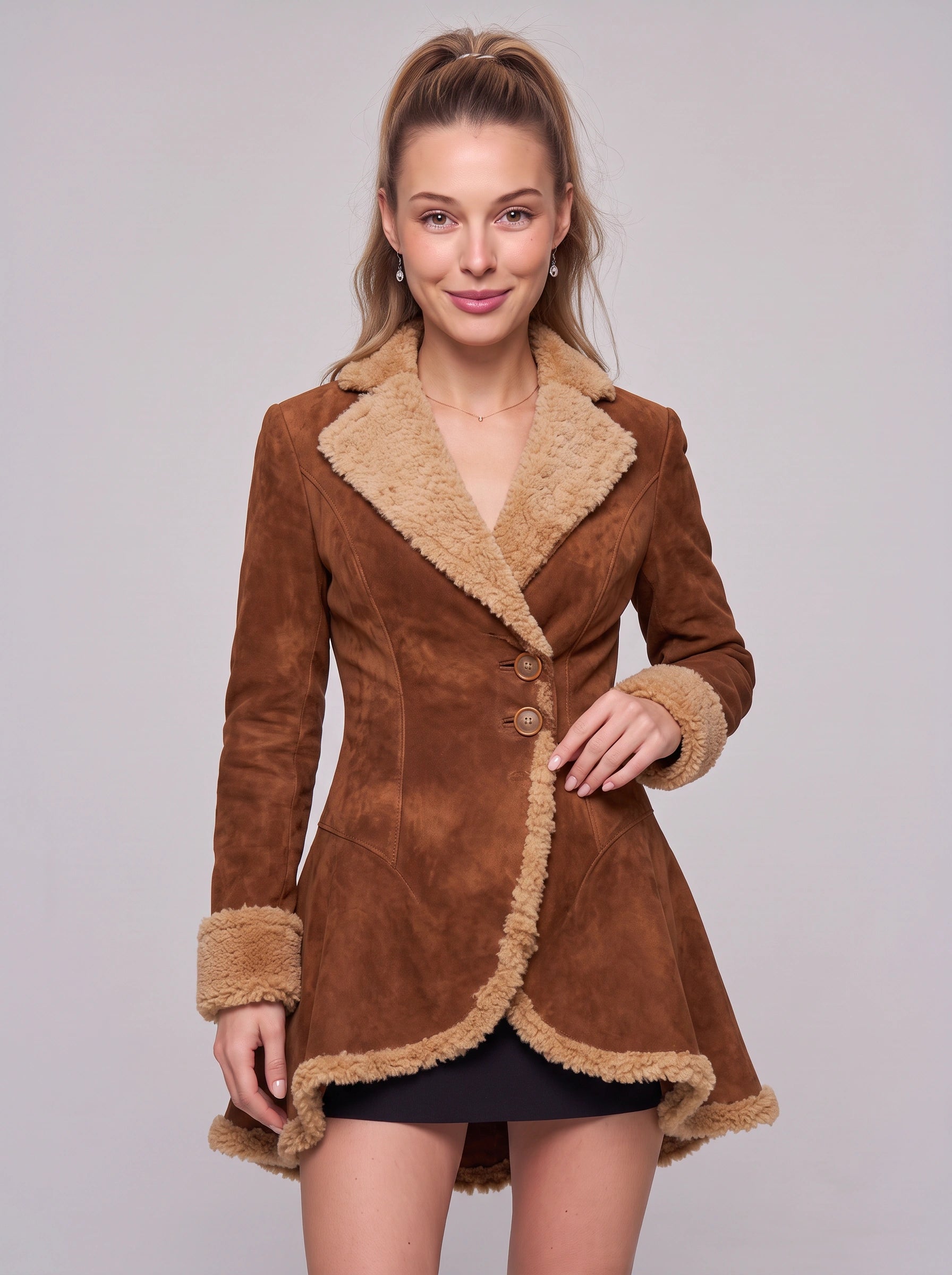 Trevelle Velvet Faux Fur Trim Mini Blazer Dress – Women Vintage Retro Lapel Party Evening Structured Mini Dress