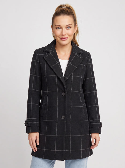 Manteau mi-long à revers crantés Gridwyn - Blazer femme à carreaux fenêtre, coupe ajustée, veste de travail et de bureau