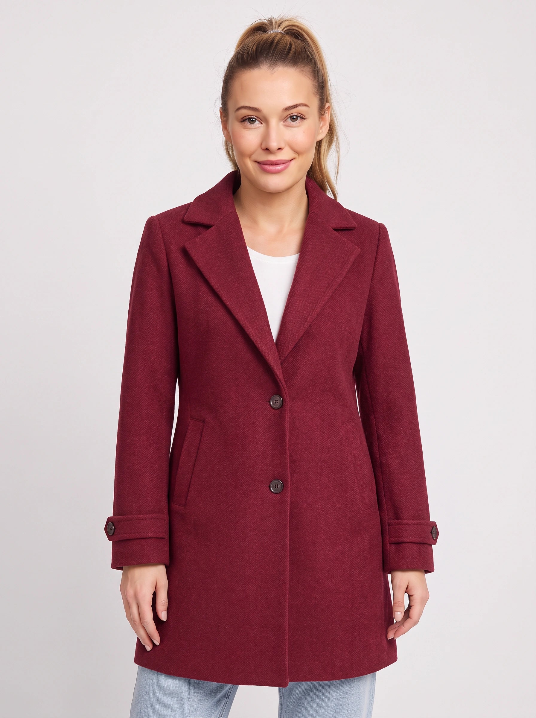 Manteau mi-long à revers crantés Gridwyn - Blazer femme à carreaux fenêtre, coupe ajustée, veste de travail et de bureau