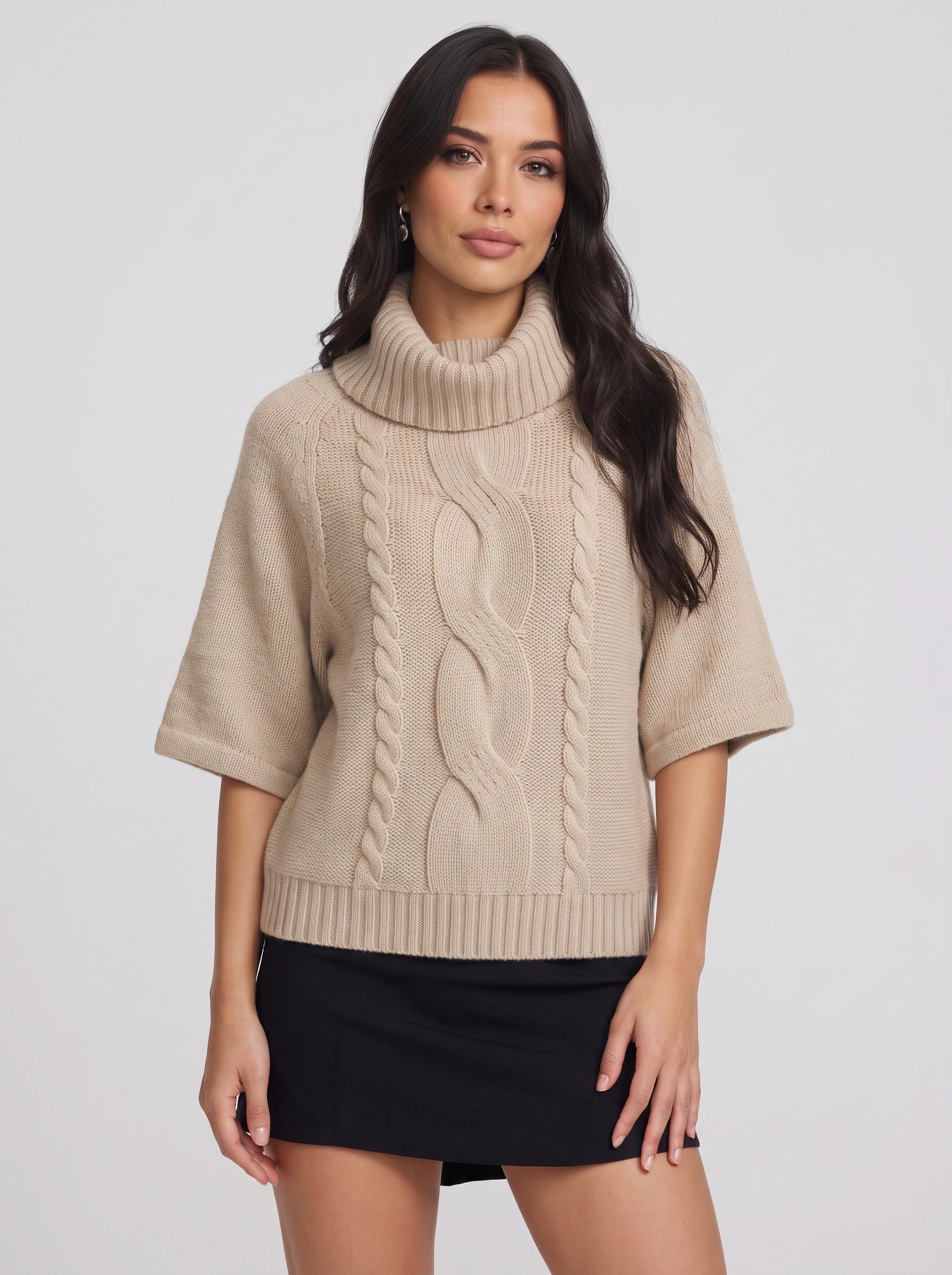 Pull à col roulé en maille torsadée Tressway - Pull femme oversize en grosse maille pour l'automne et l'hiver
