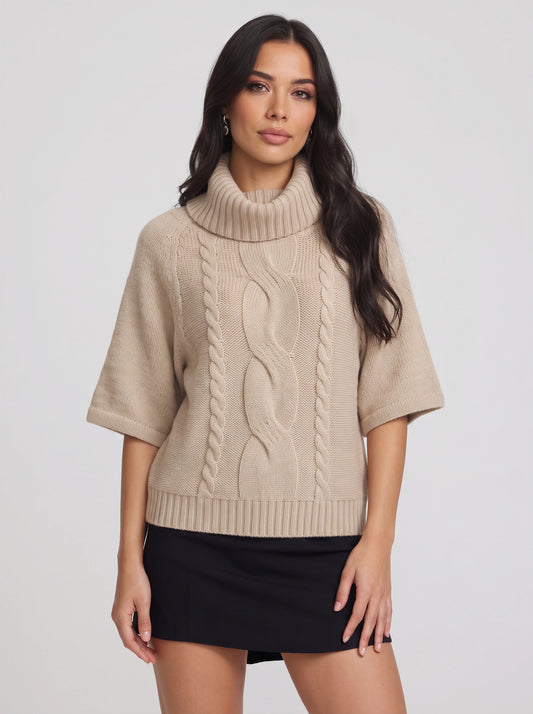 Tressway Cable Knit Turtleneck Sweater – Oversized Women Fall Winter Chunky Knit Sweater