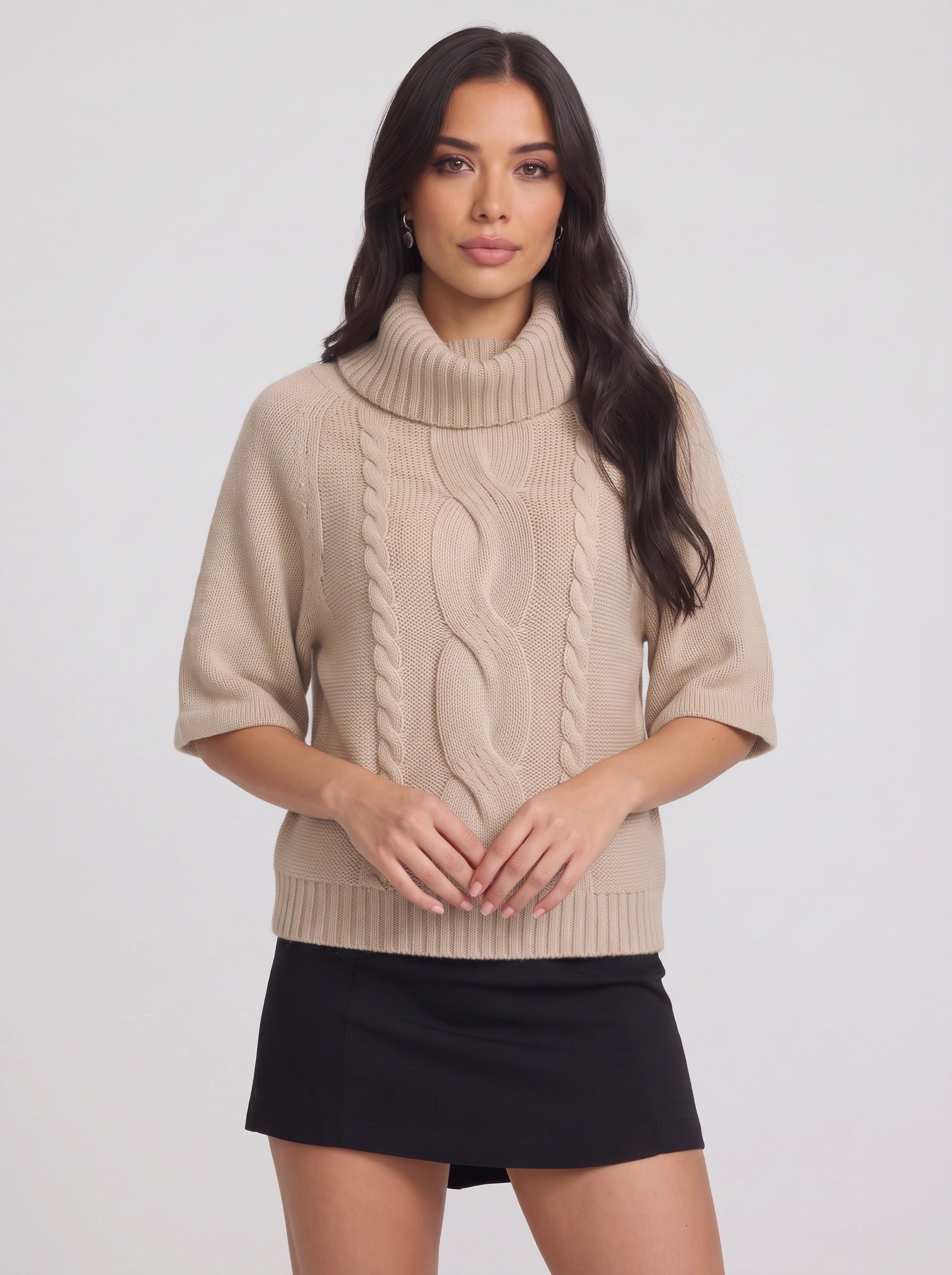 Pull à col roulé en maille torsadée Tressway - Pull femme oversize en grosse maille pour l'automne et l'hiver