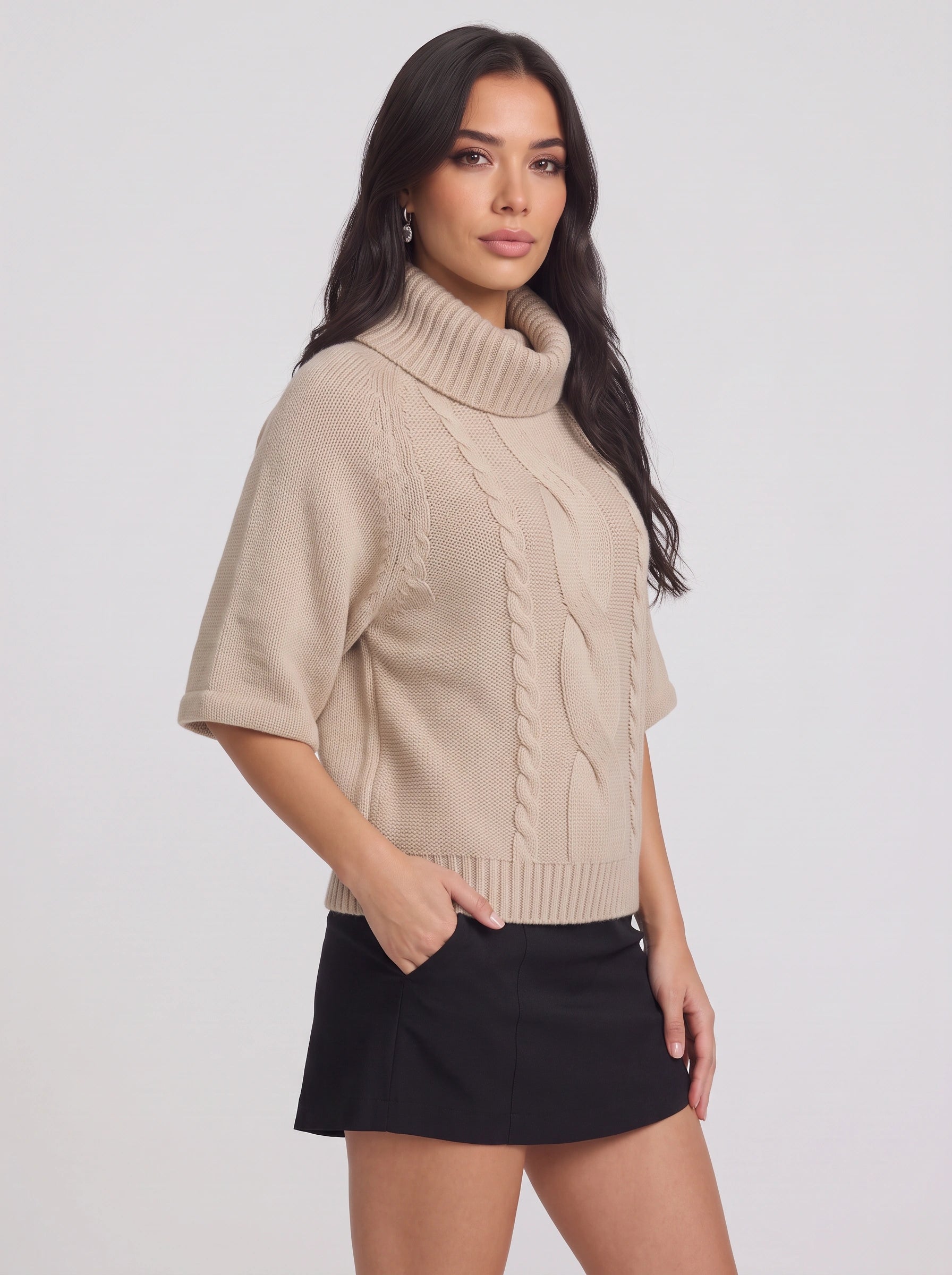 Pull à col roulé en maille torsadée Tressway - Pull femme oversize en grosse maille pour l'automne et l'hiver