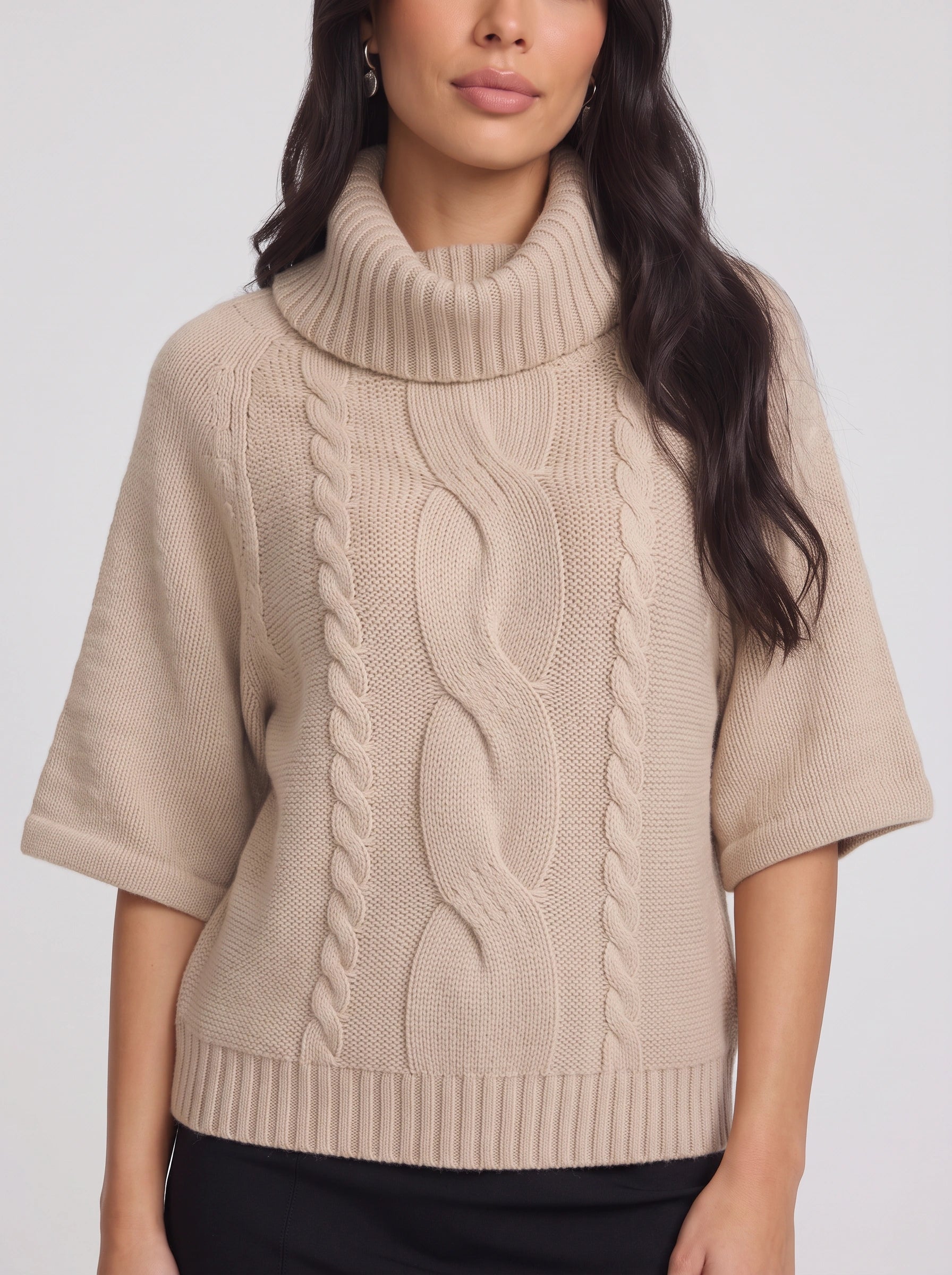 Pull à col roulé en maille torsadée Tressway - Pull femme oversize en grosse maille pour l'automne et l'hiver