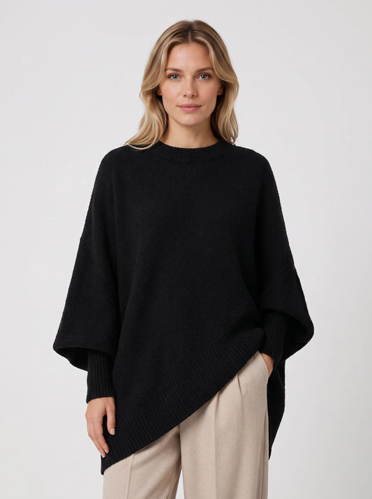 Orlow Asymmetric Poncho Sweater – Oversized Cape Knit Women Ribbed Sleeve Fall Sweater