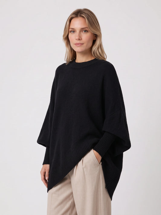 Orlow Asymmetric Poncho Sweater – Oversized Cape Knit Women Ribbed Sleeve Fall Sweater